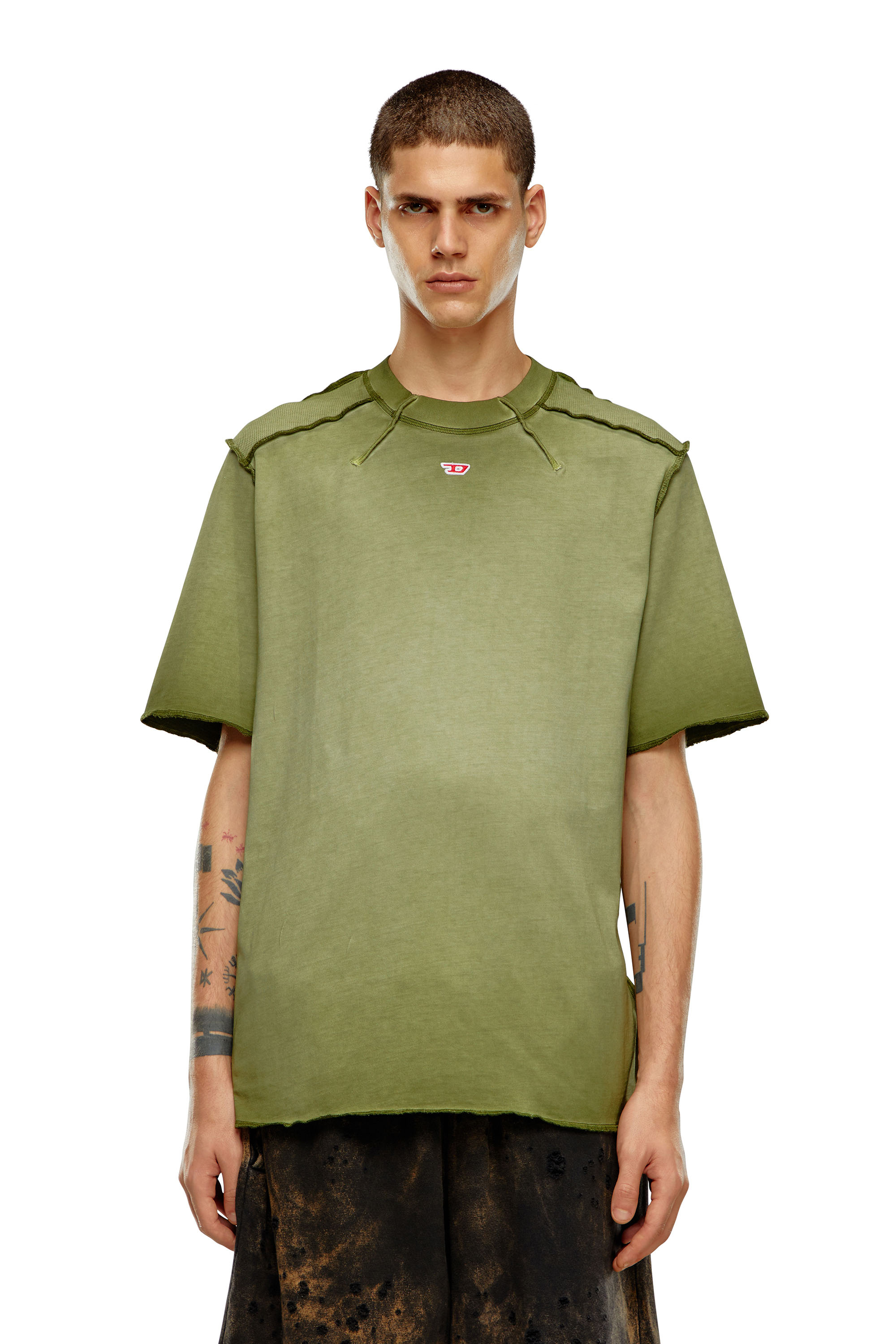 Diesel - T-ERIE-N, Man T-shirt with micro-waffle shoulders in Green - Image 6