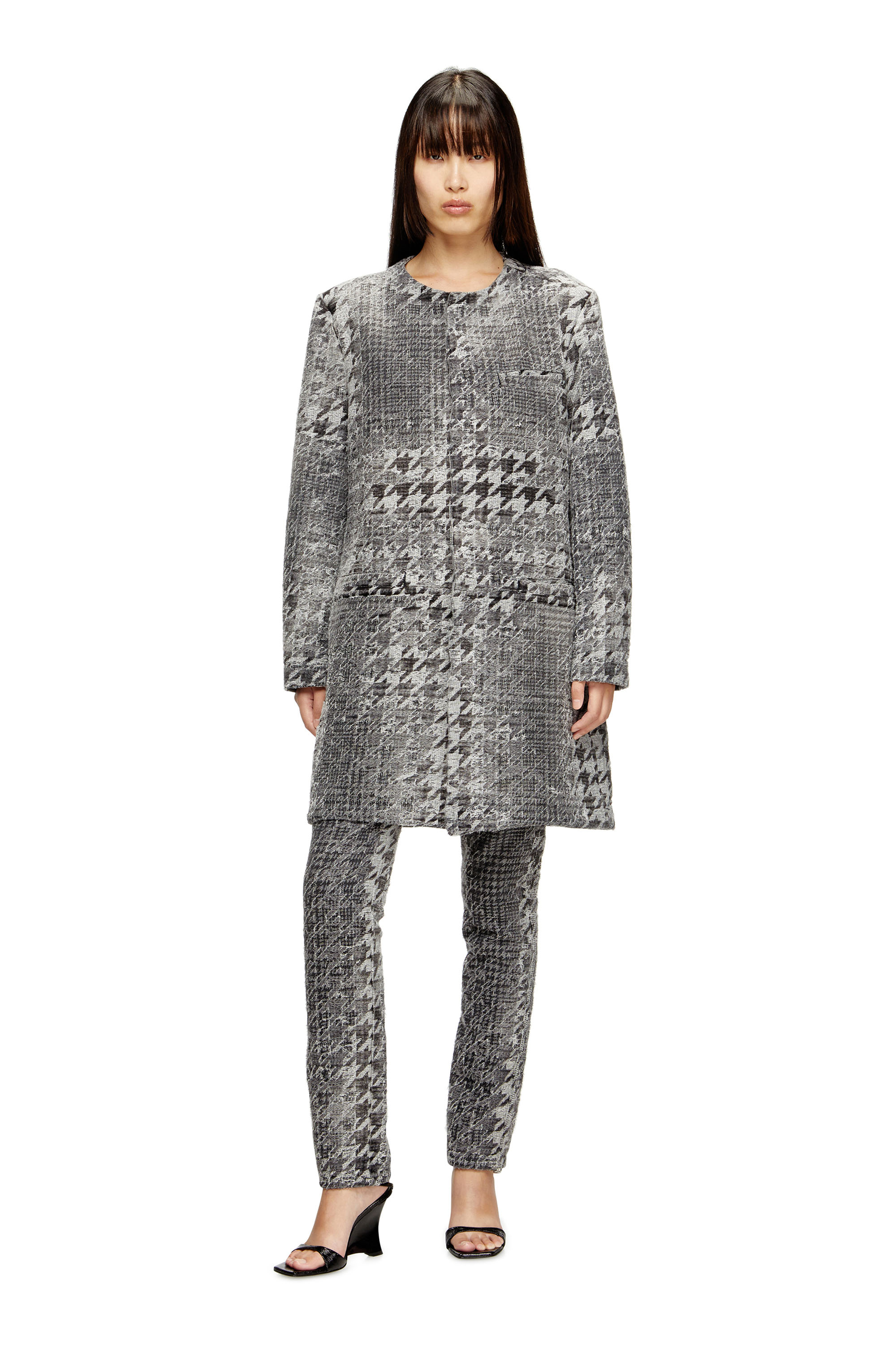 Diesel - D-LOT-FSH, Unisex's Coat in Prince of Wales jacquard denim in Black/White - 4