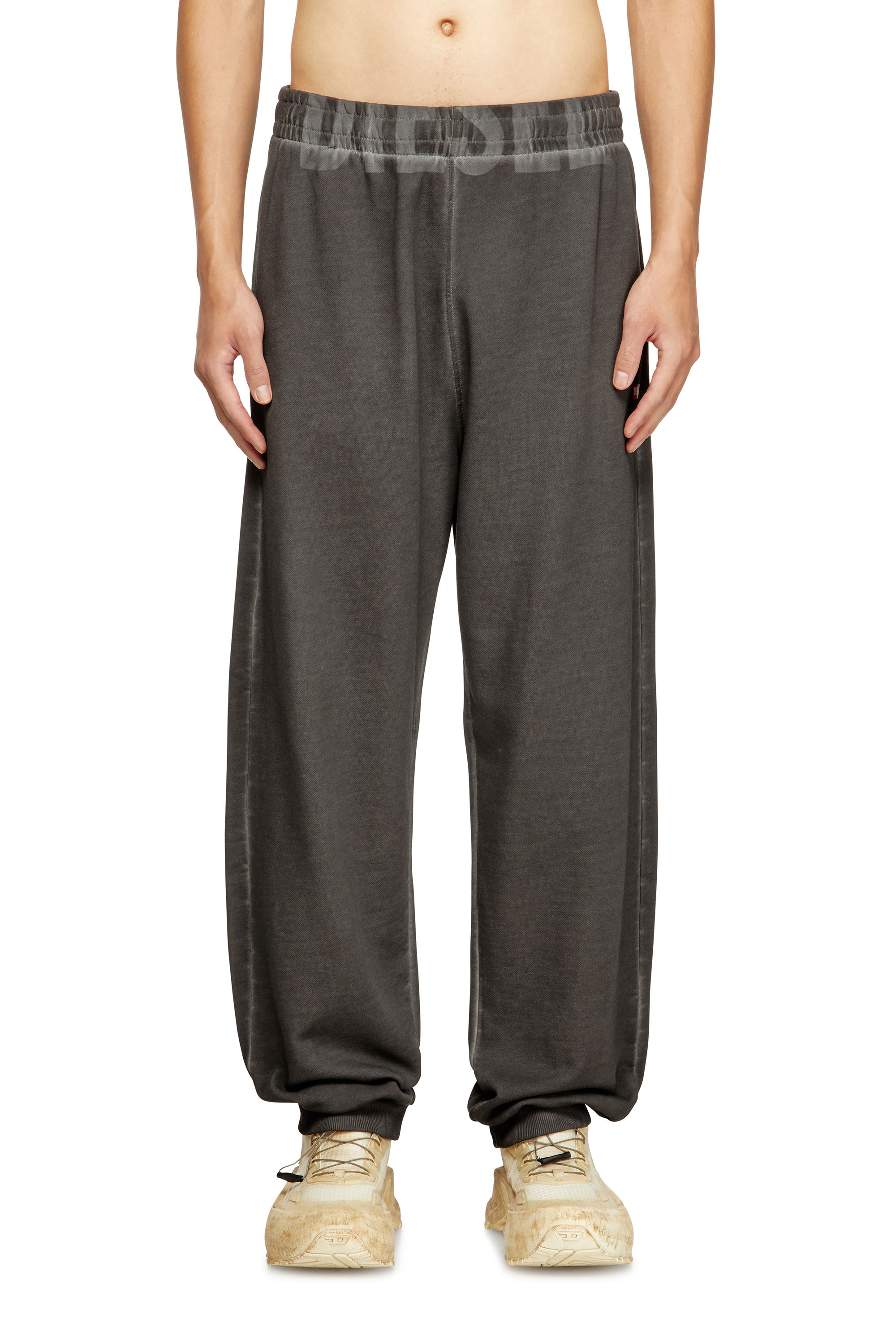 P-MARKY-CUFF-T1, Dark grey Diesel - P-MARKY-CUFF-T1, Man's Cotton joggers with drawstring waist in Dark grey - 3