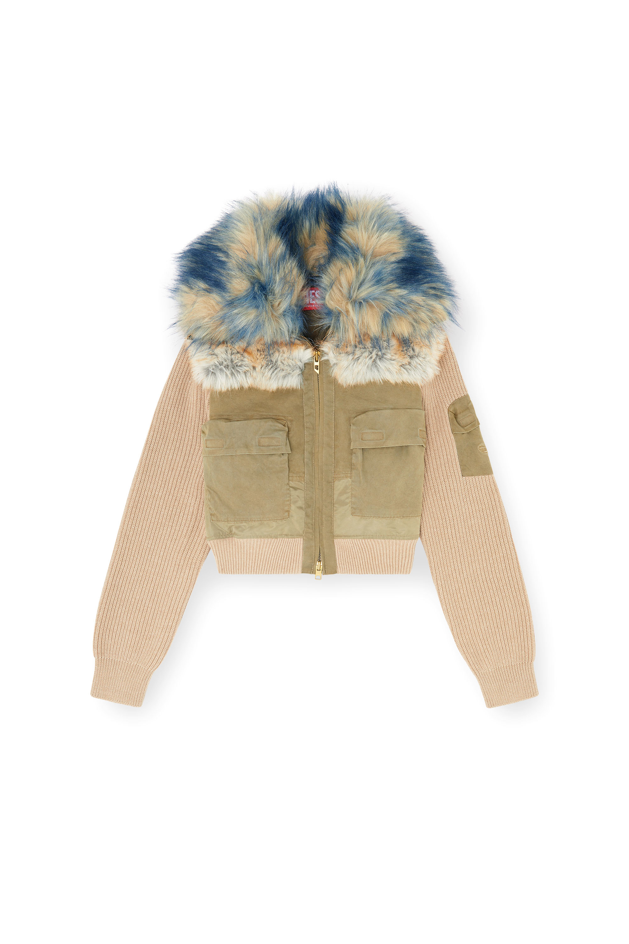 Diesel - G-USTAV, Woman's Bomber jacket with rib-knit and plush trims in Beige - 2