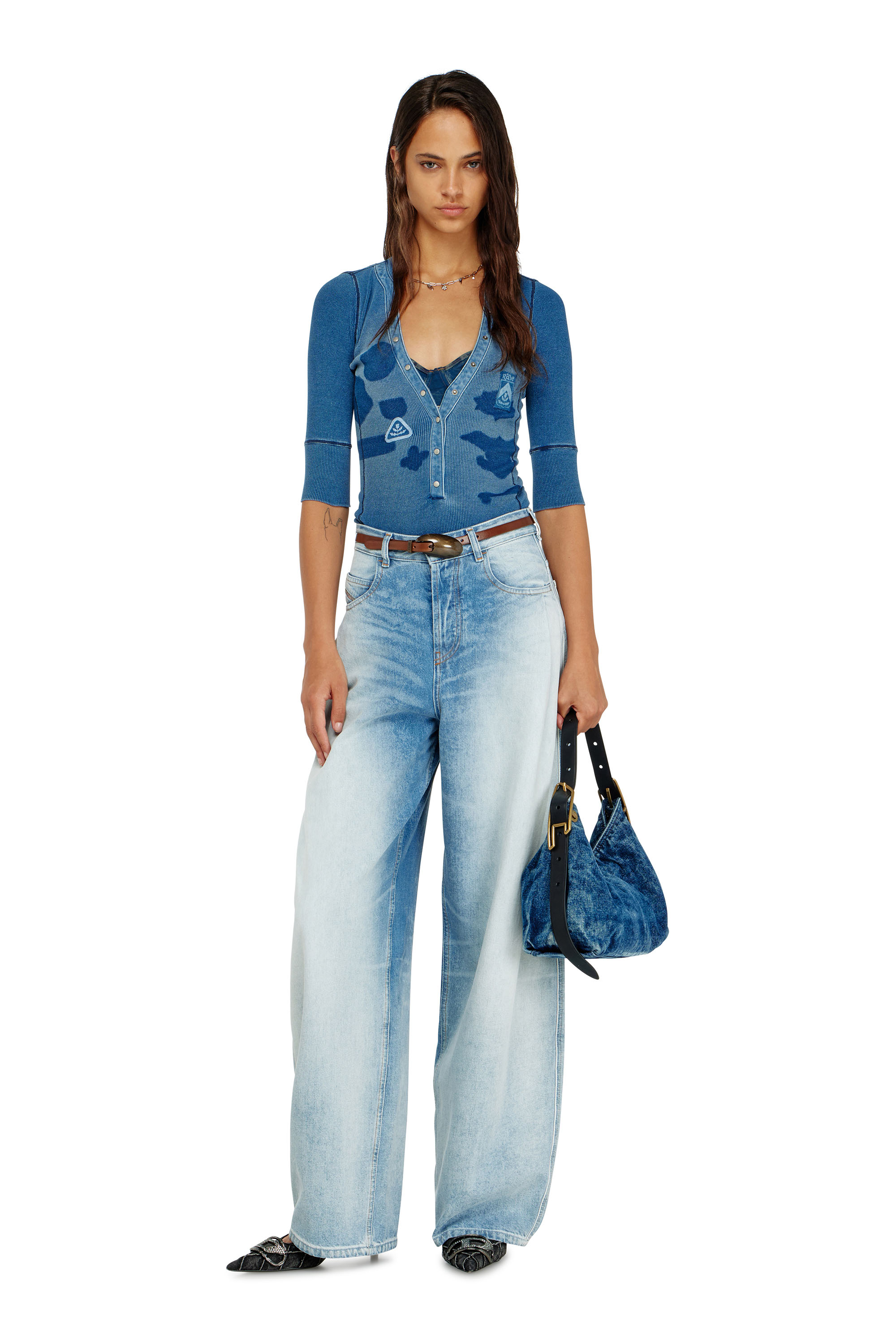 Diesel - T-EREME, Woman's Henley top with shadow-patch effects in null - 2