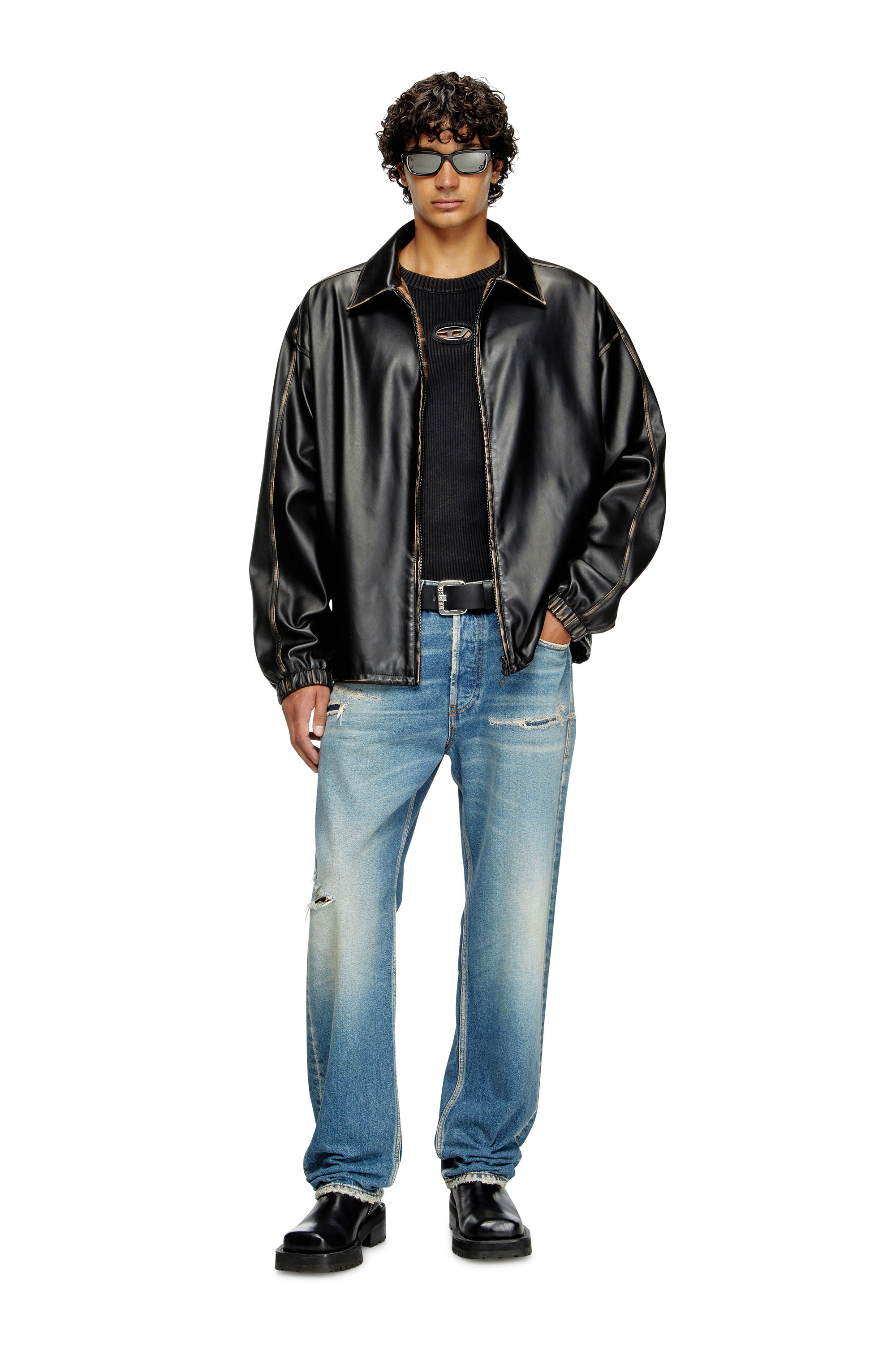 Diesel - K-DARIN-D, Man's Distressed jumper with cut-out logo in Black - 1