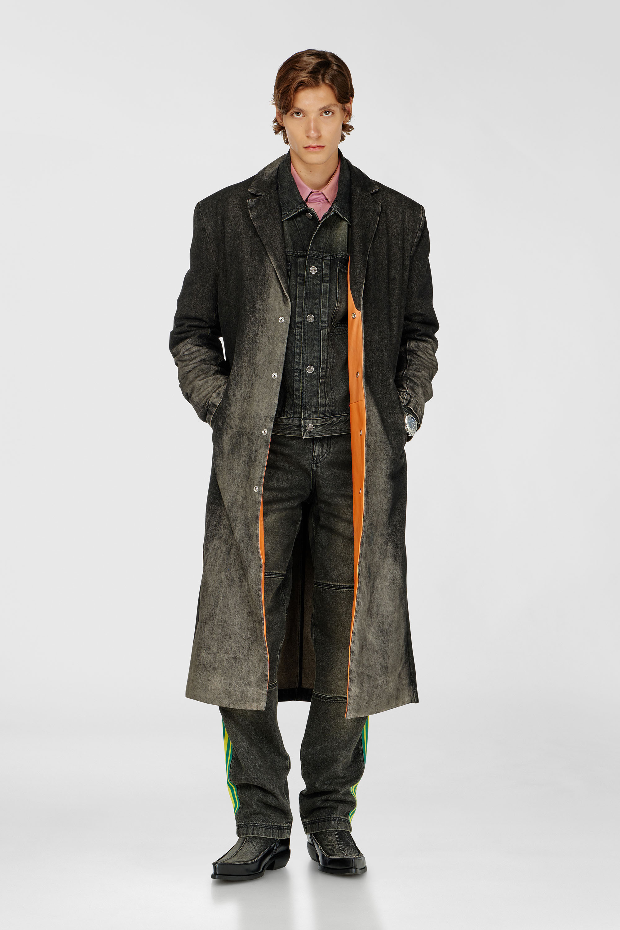 Diesel - D-IANCH-FSJ, Unisex's Long coat in dirty-effect denim in Black - 2