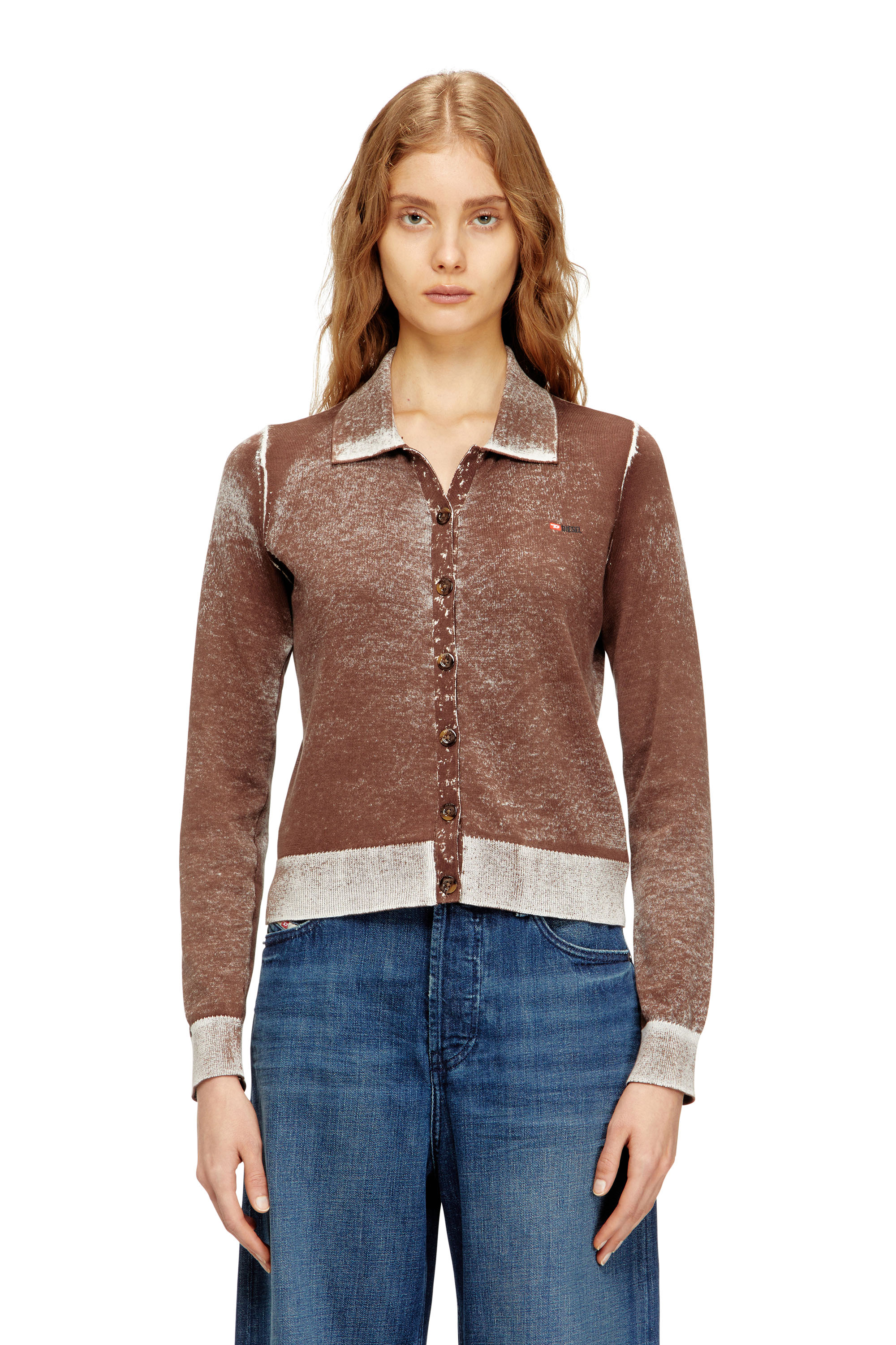 Diesel - M-LOREN, Woman's Cardigan with faded reverse print in Brown - 3