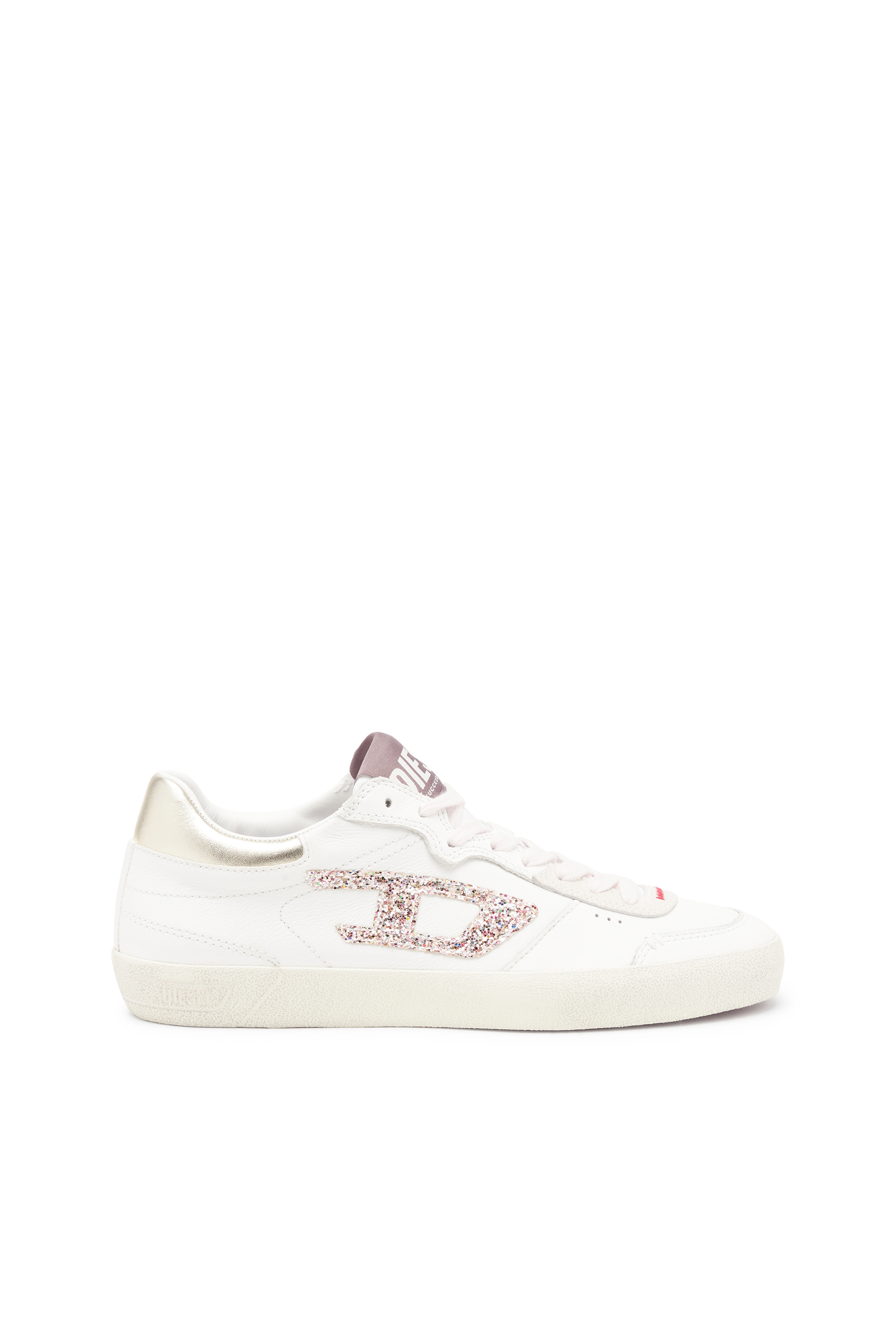 Diesel - S-LEROJI LOW W, Woman's S-Leroji-Leather sneakers with glitter logo in White/Pink - 1