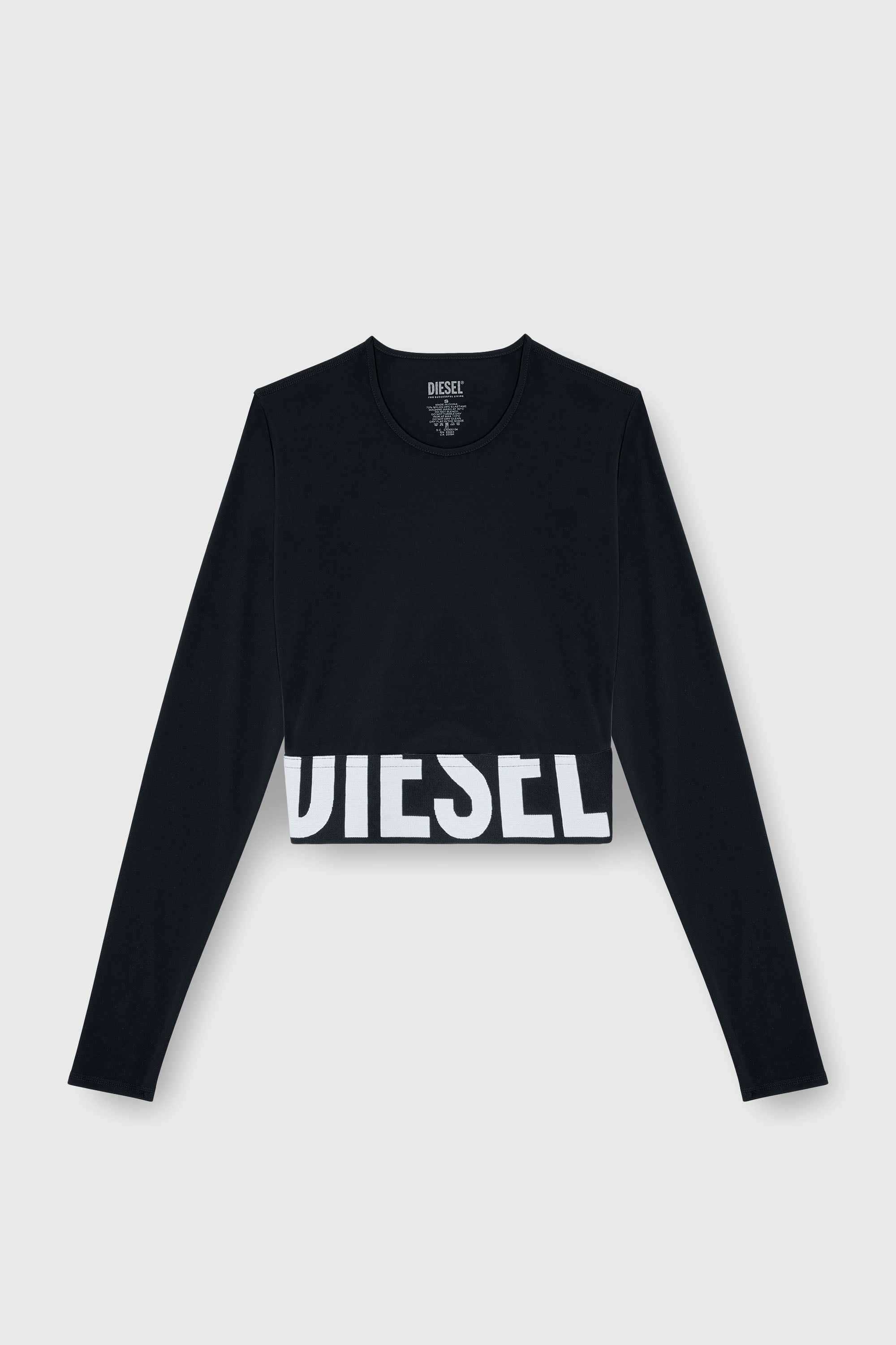 Diesel - MELISSA-D-POP, Woman's Microfibre crop top with cut-off logo in Black - 2
