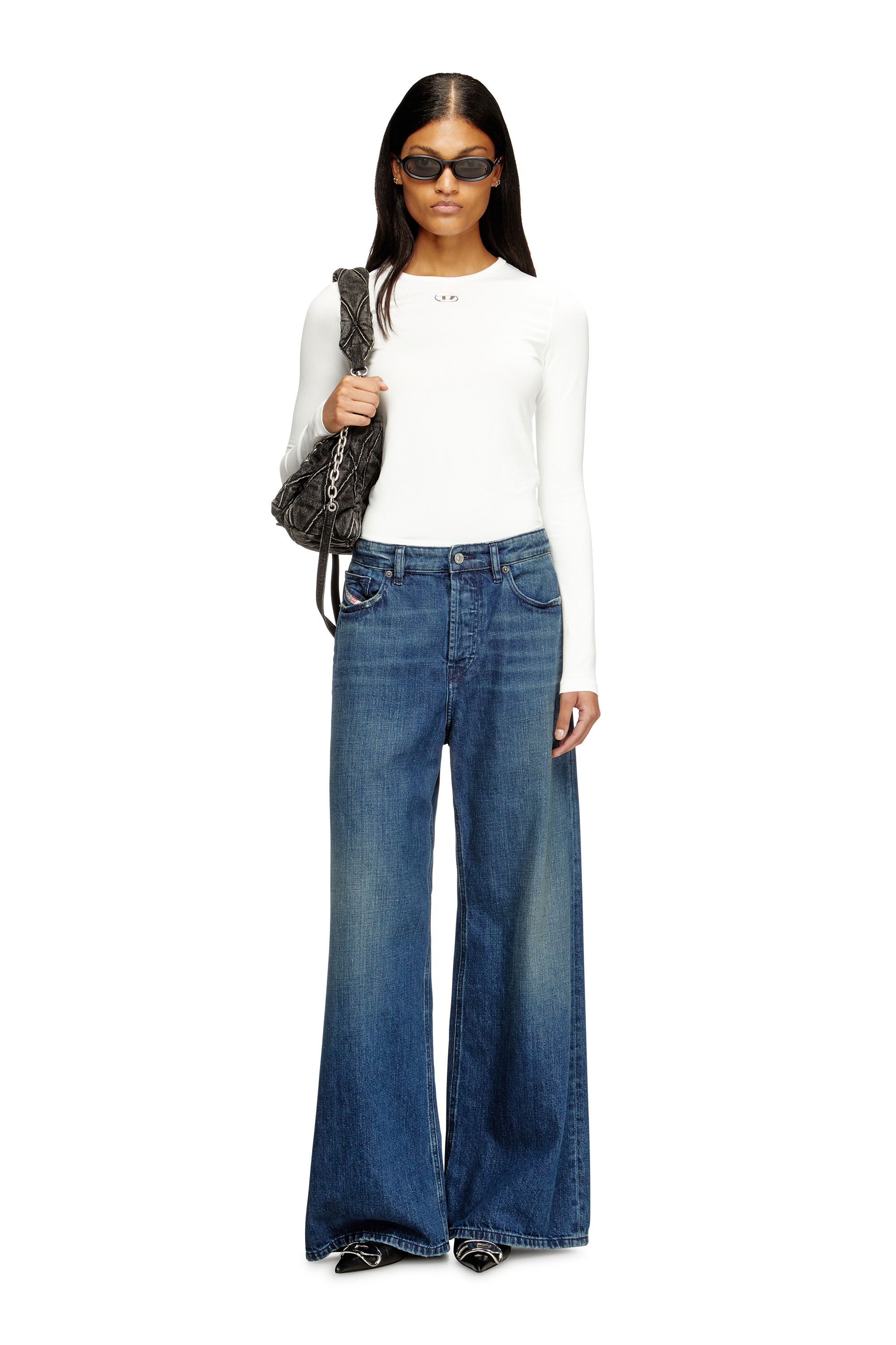 Diesel - T-UNCUTIESLONG-LS-OD, Woman's Cotton sweater with Oval D logo in White - 2