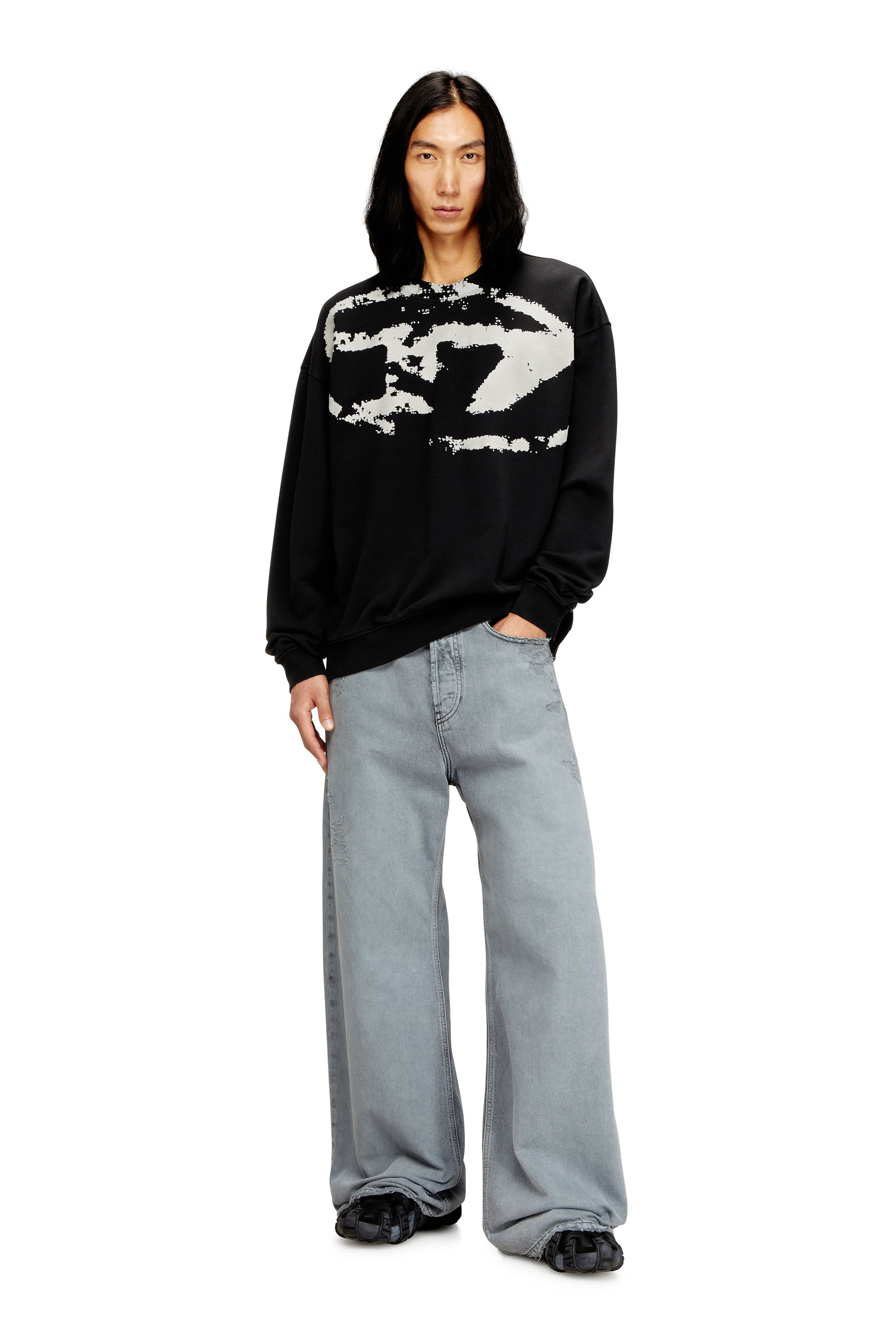 Diesel - S-BOXT-N5, Man's Sweatshirt with distressed flocked logo in Black - 2