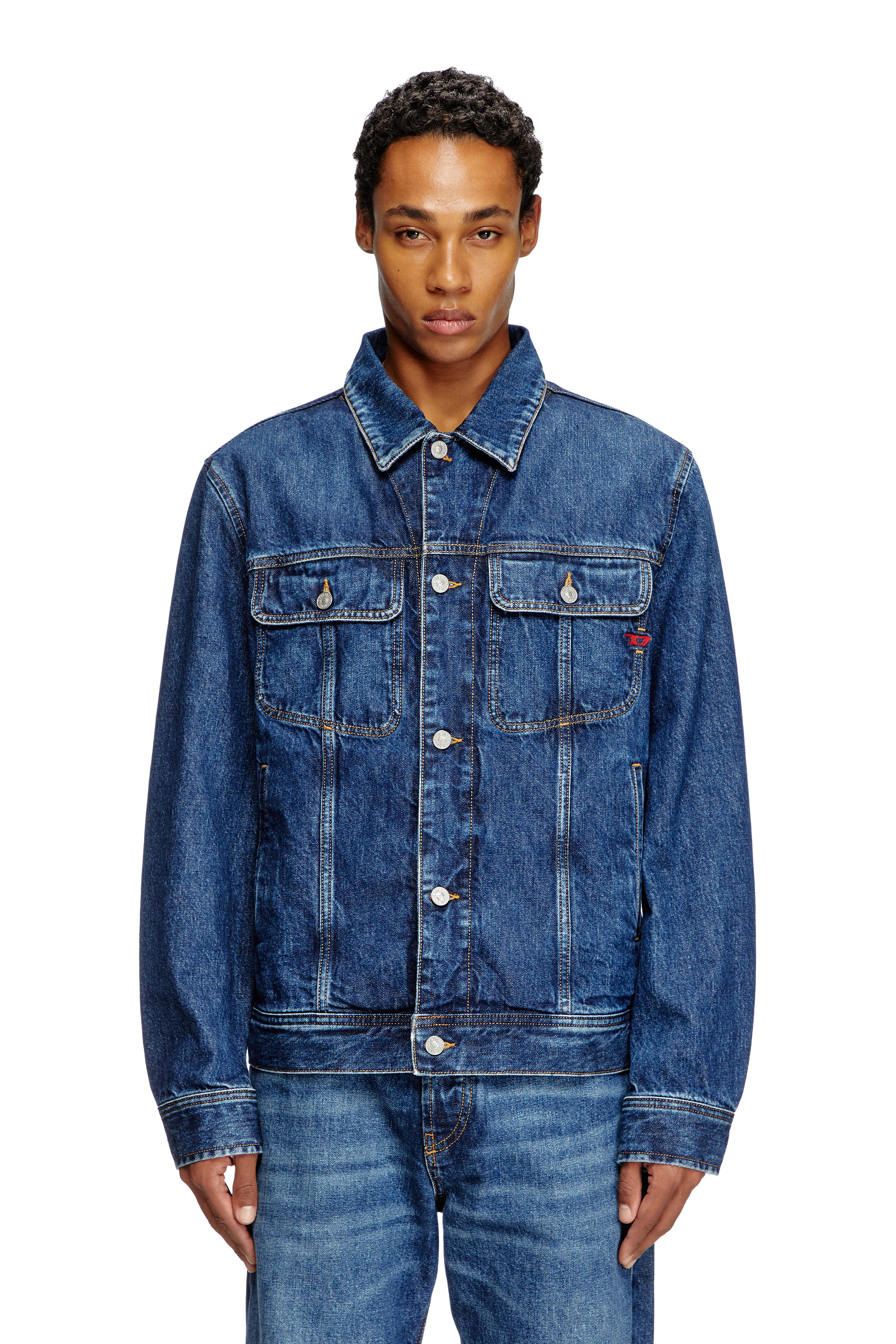 Diesel - D-BARCY, Man's Regular-fit trucker jacket in Medium blue - 1