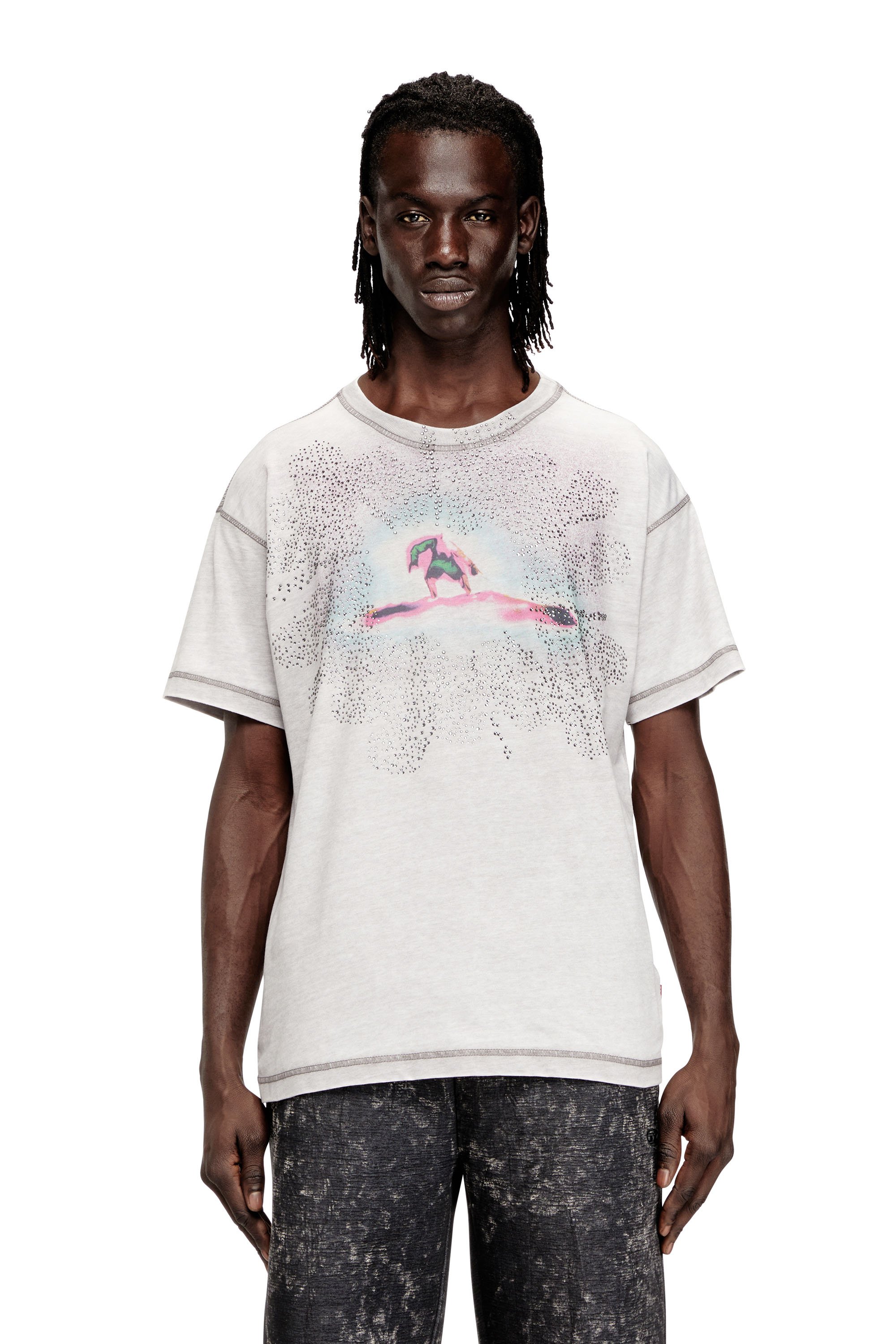 Diesel - T-NORM-V6, Man's Regular T-shirt with print and studs in Grey - 1