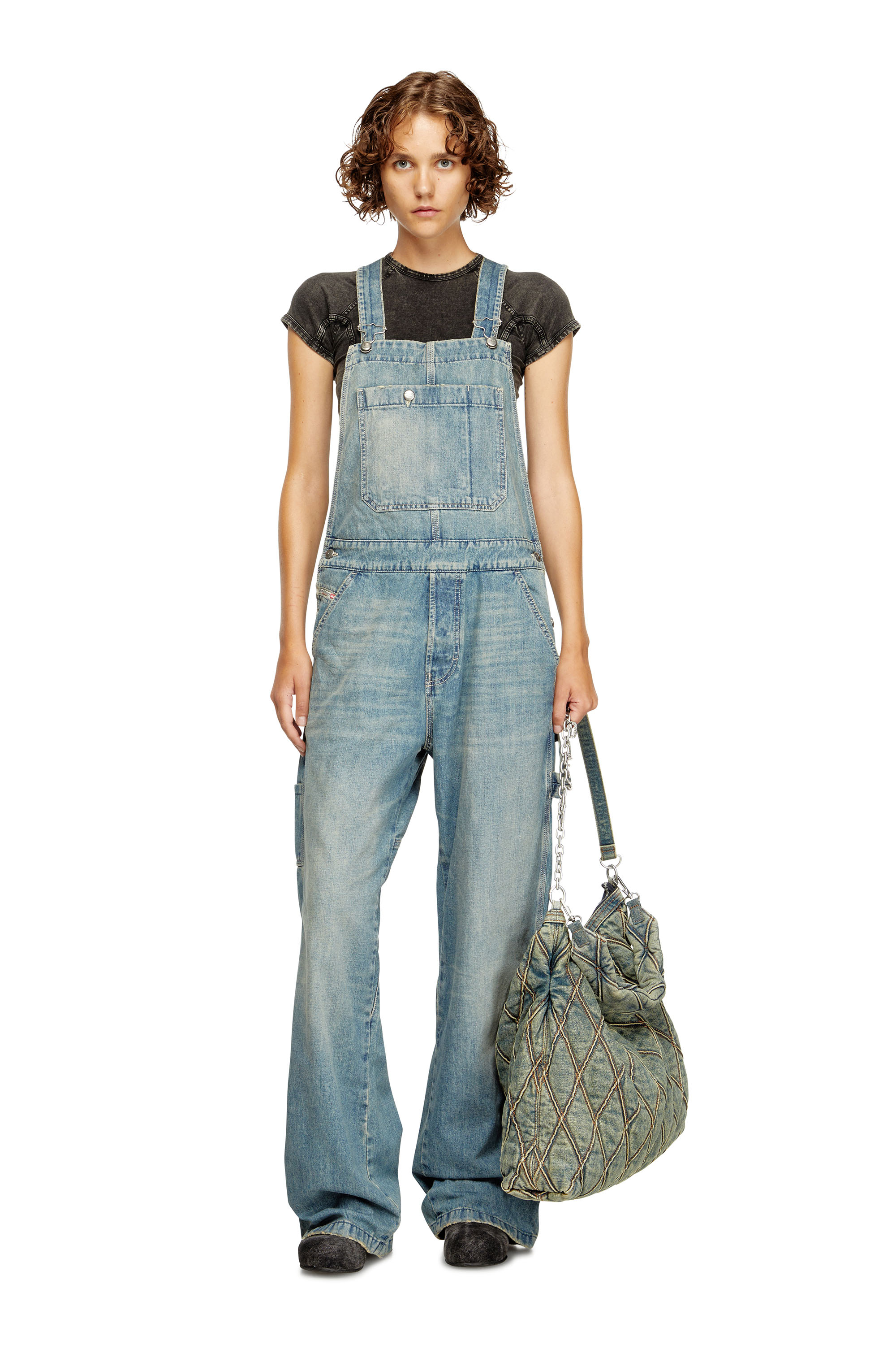 Diesel - D-FRAMU-U, Unisex's Utility-style denim dungarees in Light Blue - 7