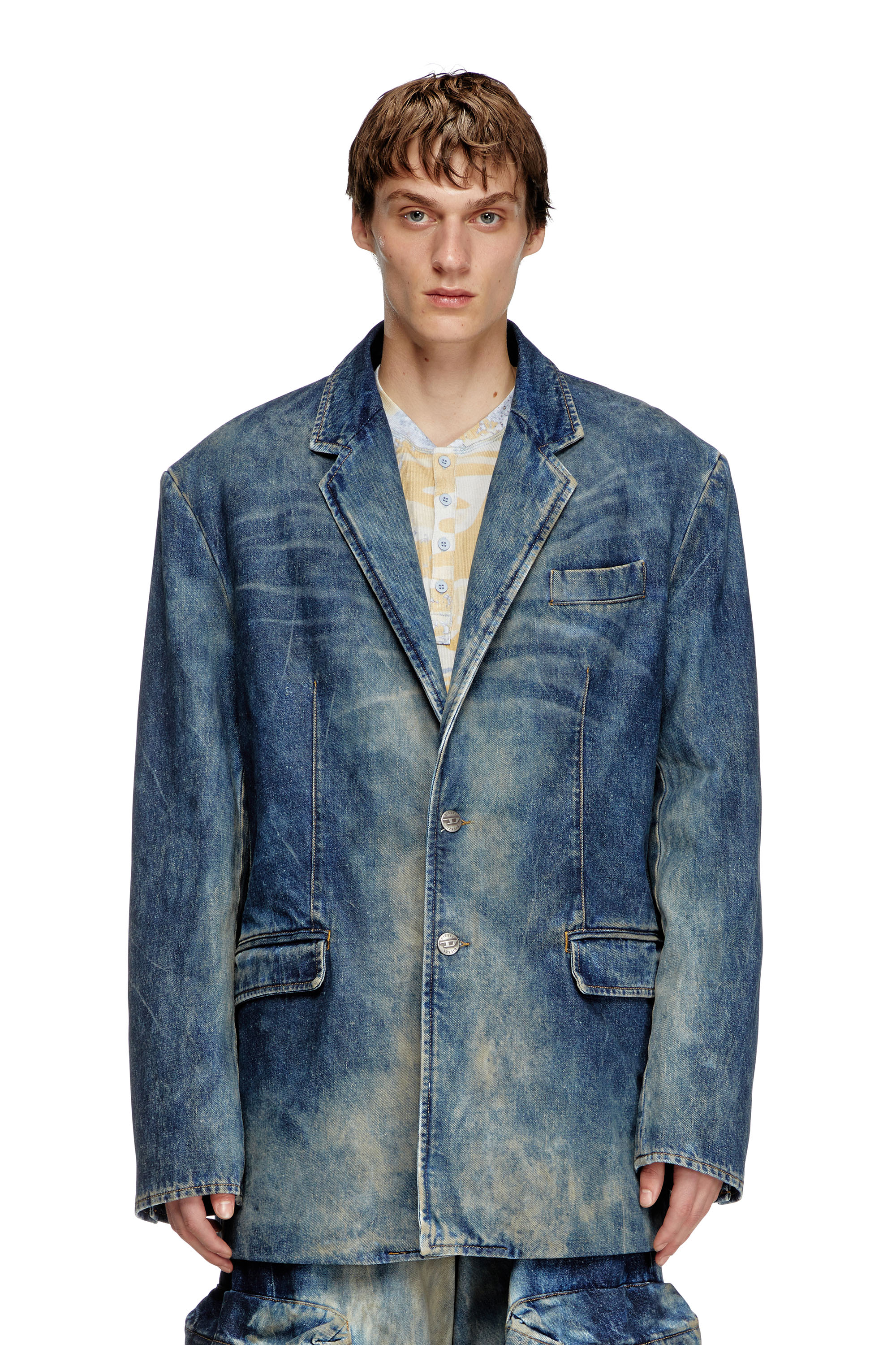 Diesel - D-OVER-DD, Unisex's Blazer in hand-treated dirty denim in Dark Blue - 2