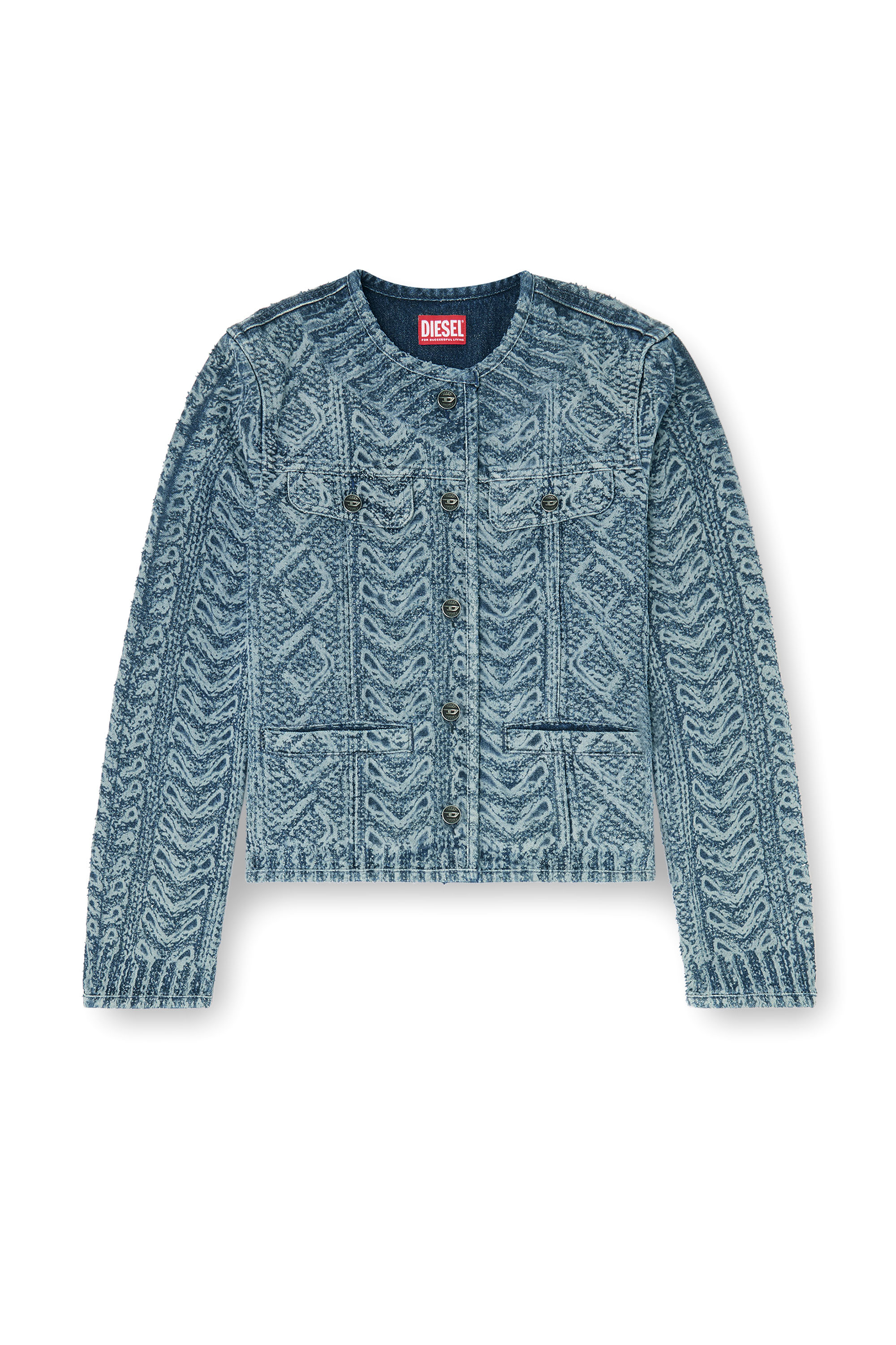 Diesel - DE-GRAFY-S2, Woman's Collarless jacket in cable-knit-effect denim in Dark Blue - 2