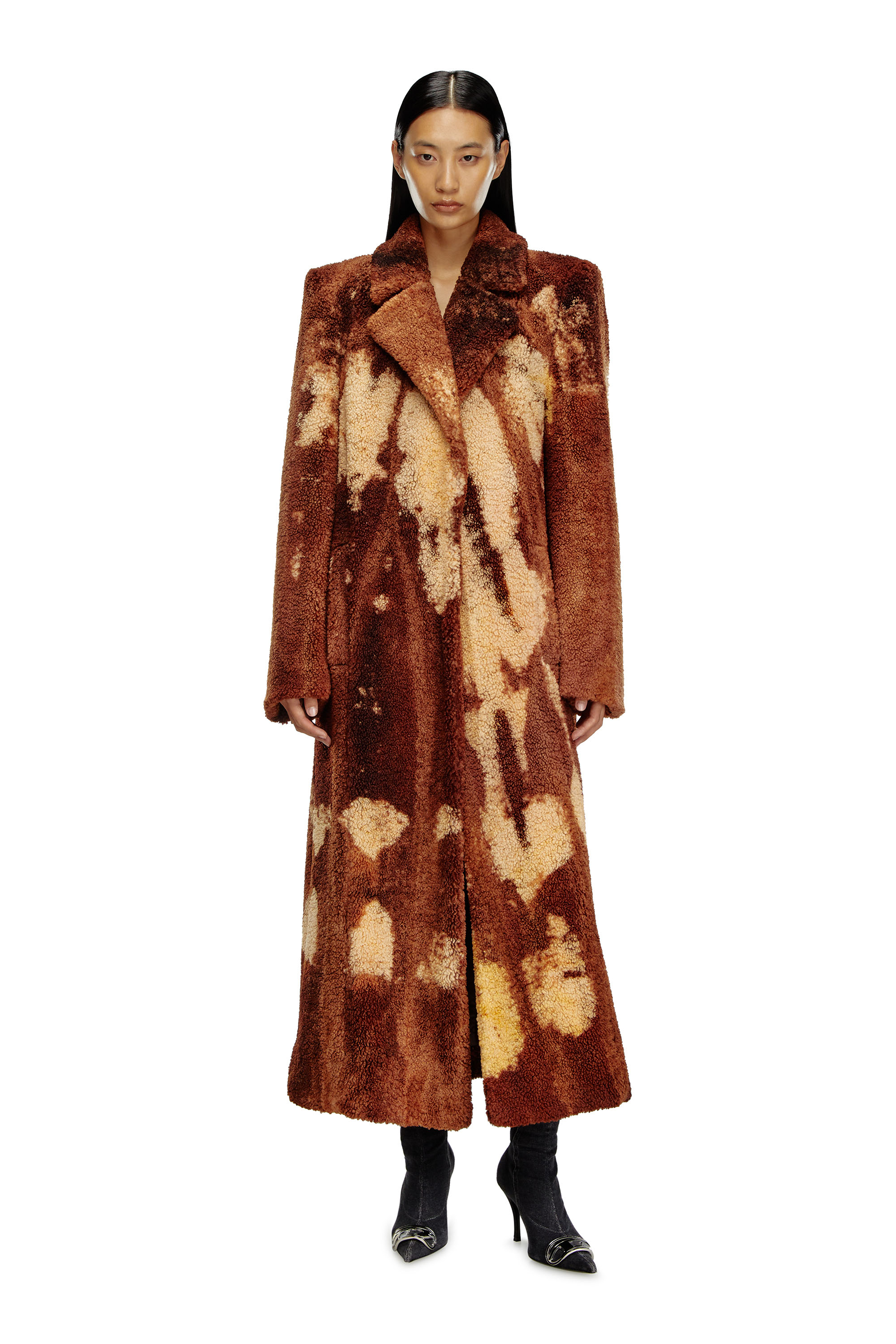 Diesel - W-ILLOW, Woman's Long coat in treated teddy fleece in Brown - 1