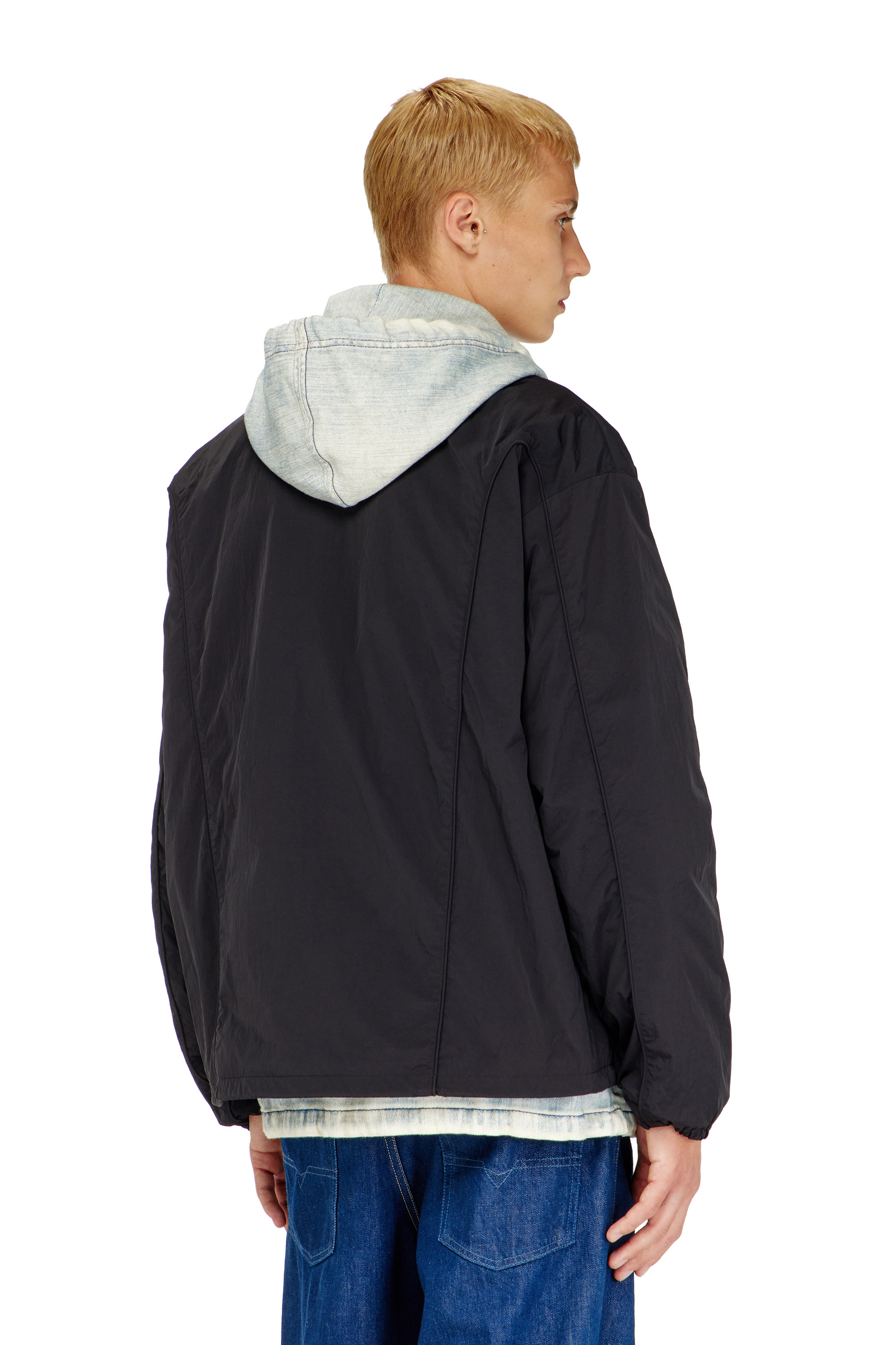 Diesel - J-FIVE-WRD-AKAD, Man's Crinkled-nylon jacket with piping in Black - 4