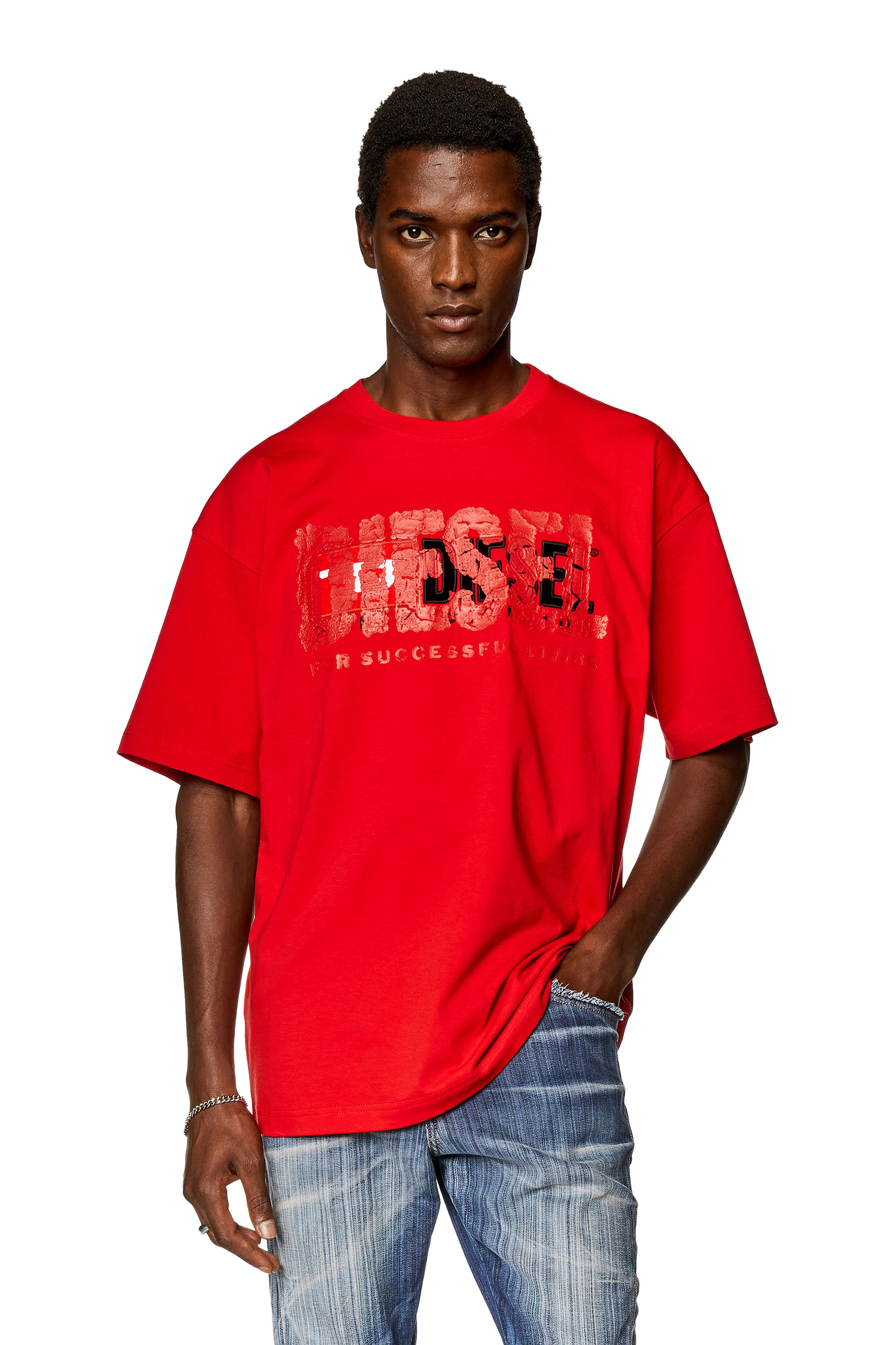 Diesel - T-NABEL-M1, Man T-shirt with dual logo in Red - Image 1