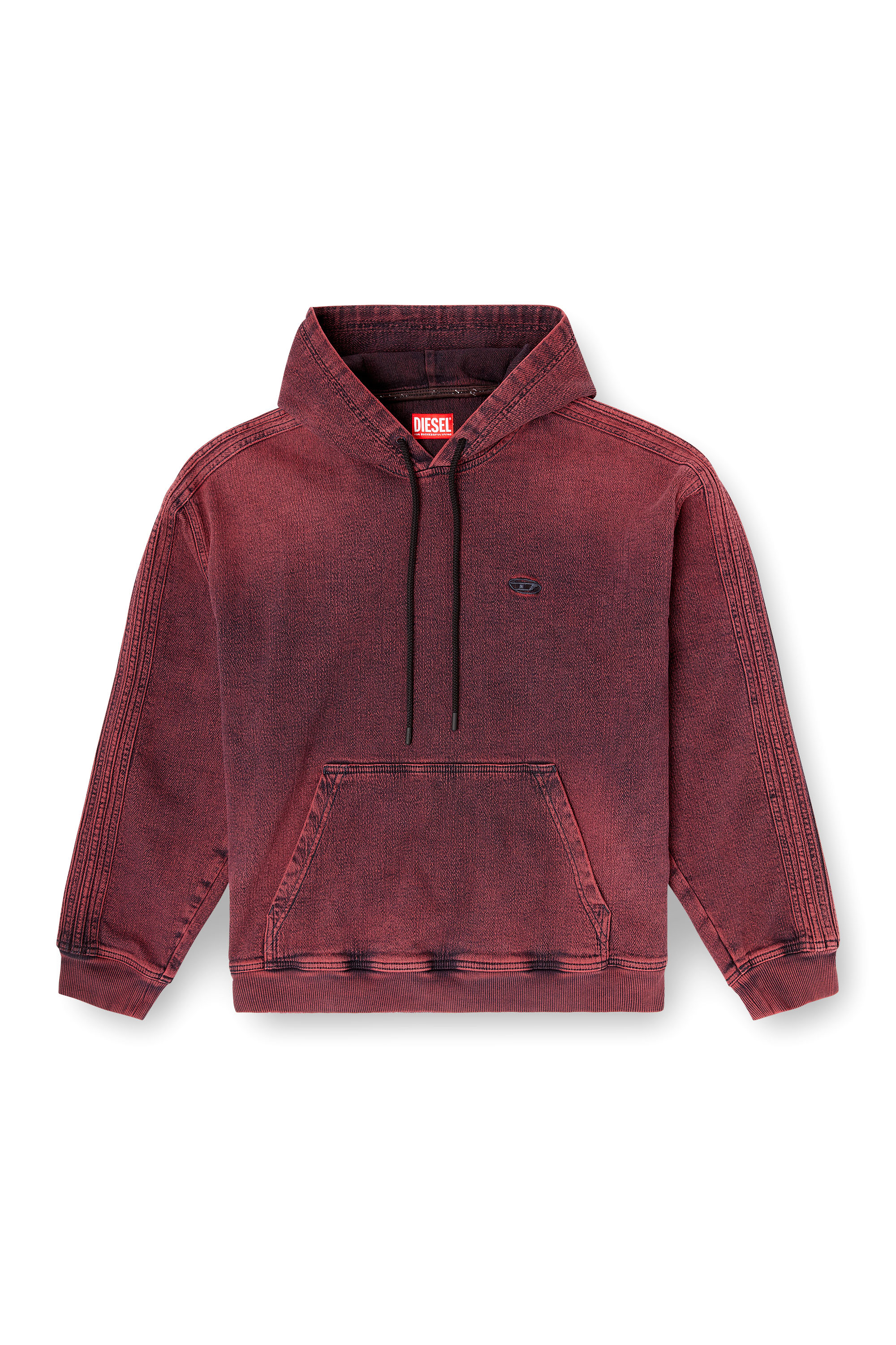 Diesel - D-UM-RIB-HORSE, Man's Hoodie in indigo track denim with logo in Red - 3
