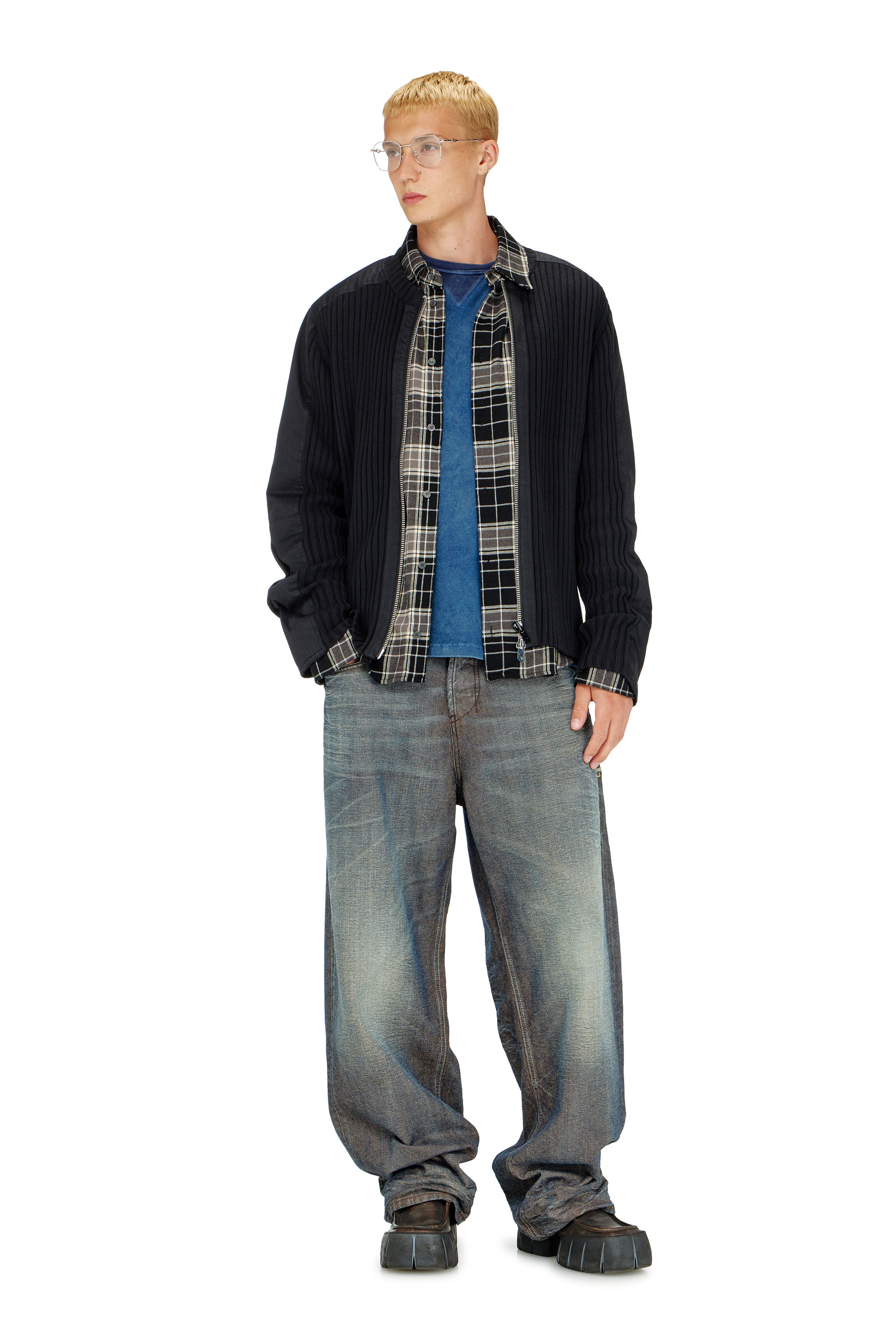 Diesel - K-MATTY, Man's Zipped cardigan with utilitarian panels in Black - 1