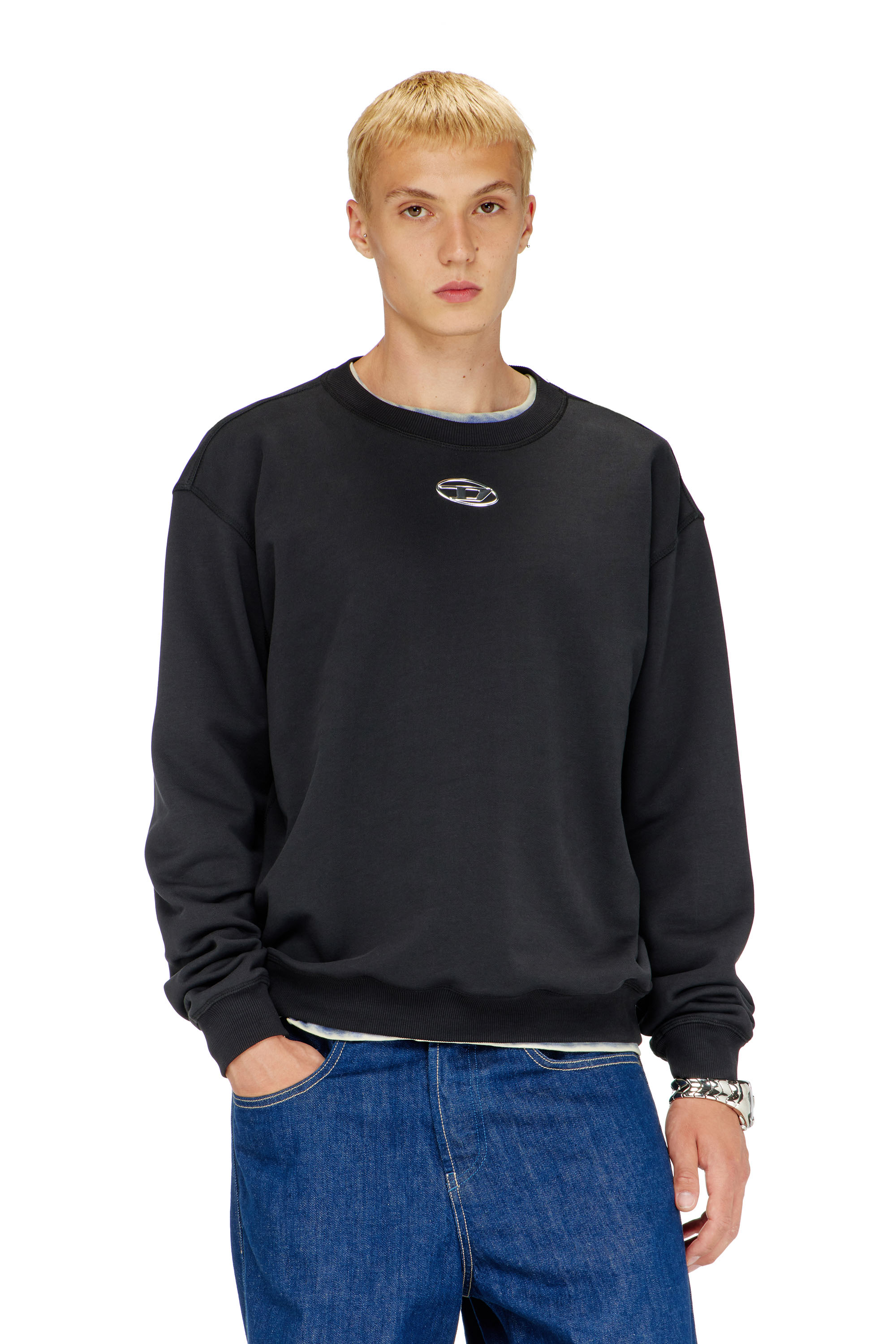 Diesel - S-NORM-IOD, Man's Regular sweatshirt with metallic Oval D in Black - 1