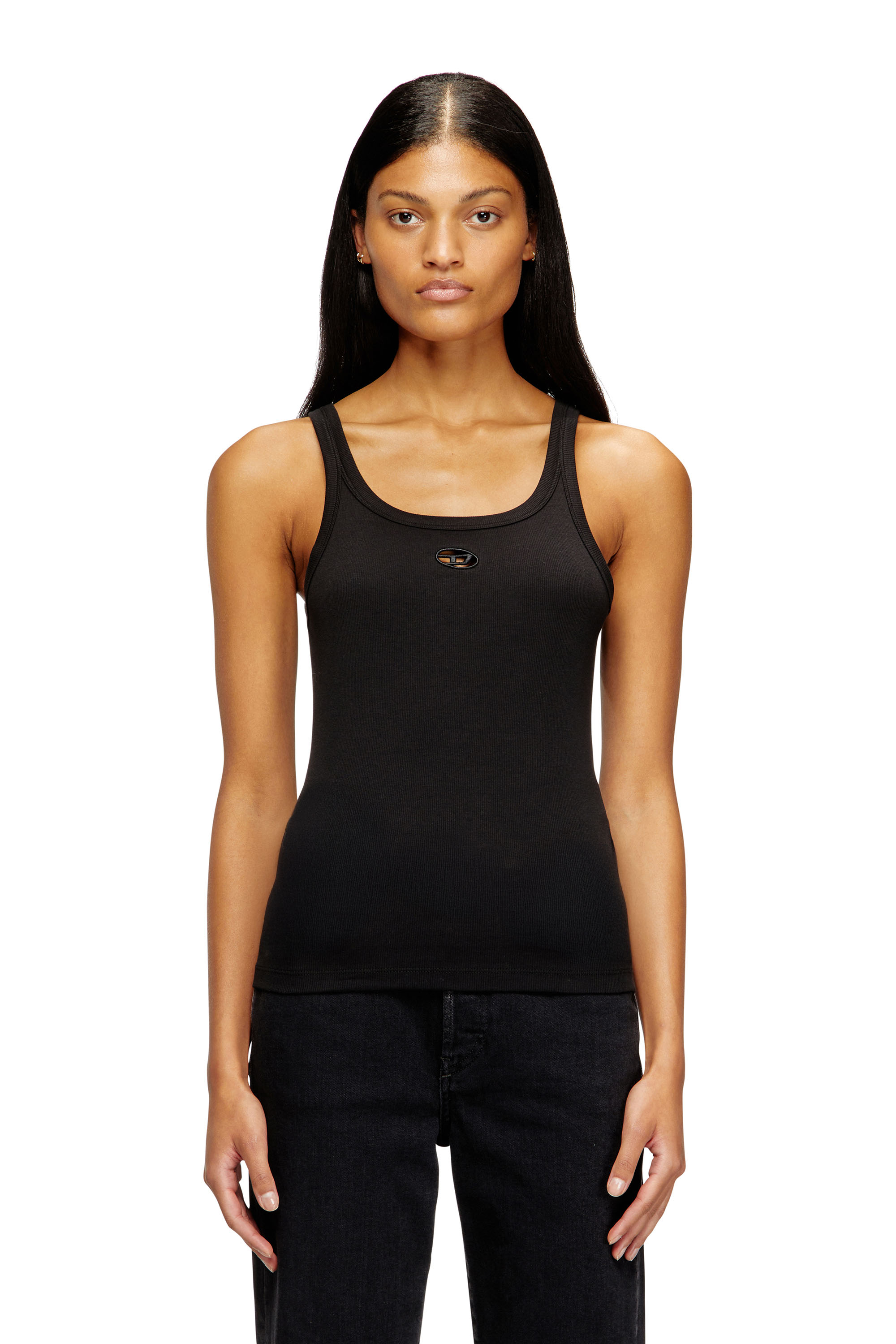 Diesel - T-WIFE-OD, Woman's Slim tank top with laser-cut Oval D in Black - 3