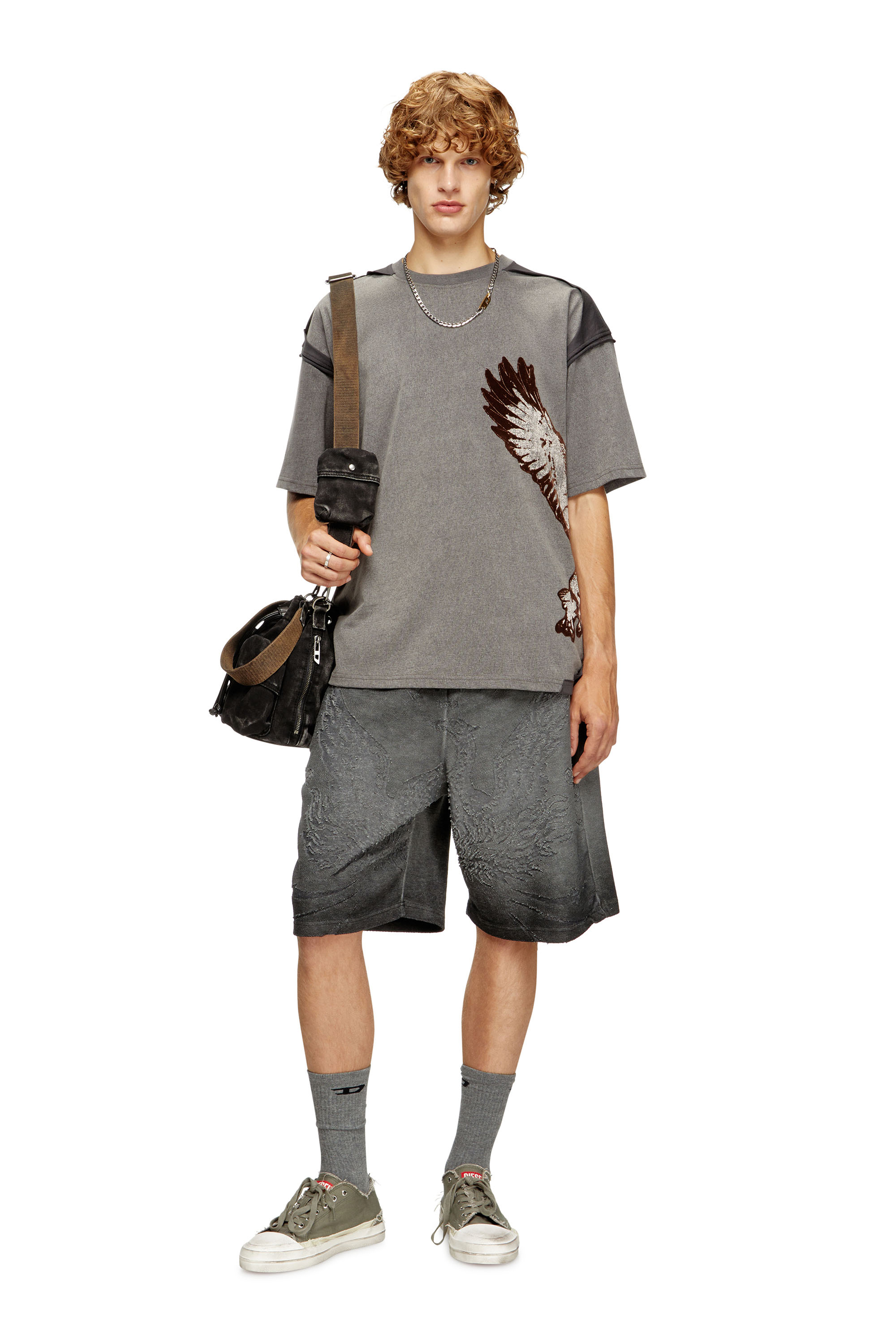 Diesel - T-BOXT-PEELOFF, Man's Peel-off T-shirt with eagle print in Grey - 1