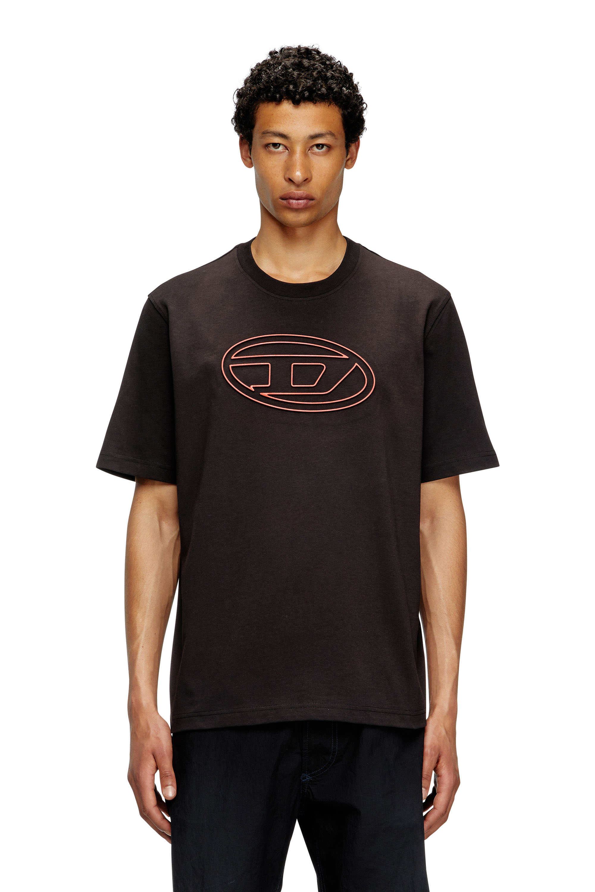 Diesel - T-ADJUST-BIGOVAL, Man's T-shirt with embossed Oval D in Black/Red - 1