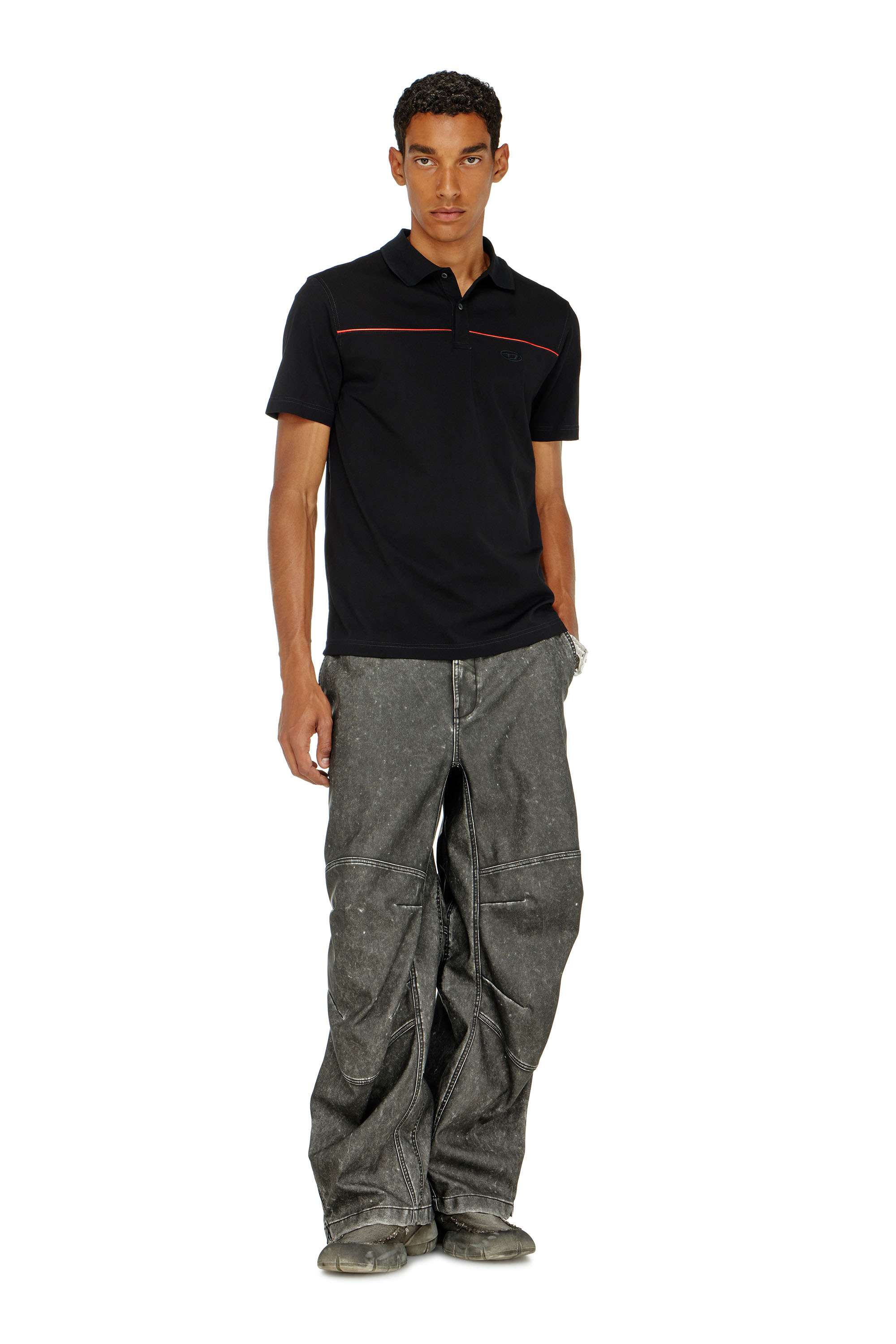 Diesel - T-REJUST-PIPING, Man's Polo shirt with contrast piping in Black - 2