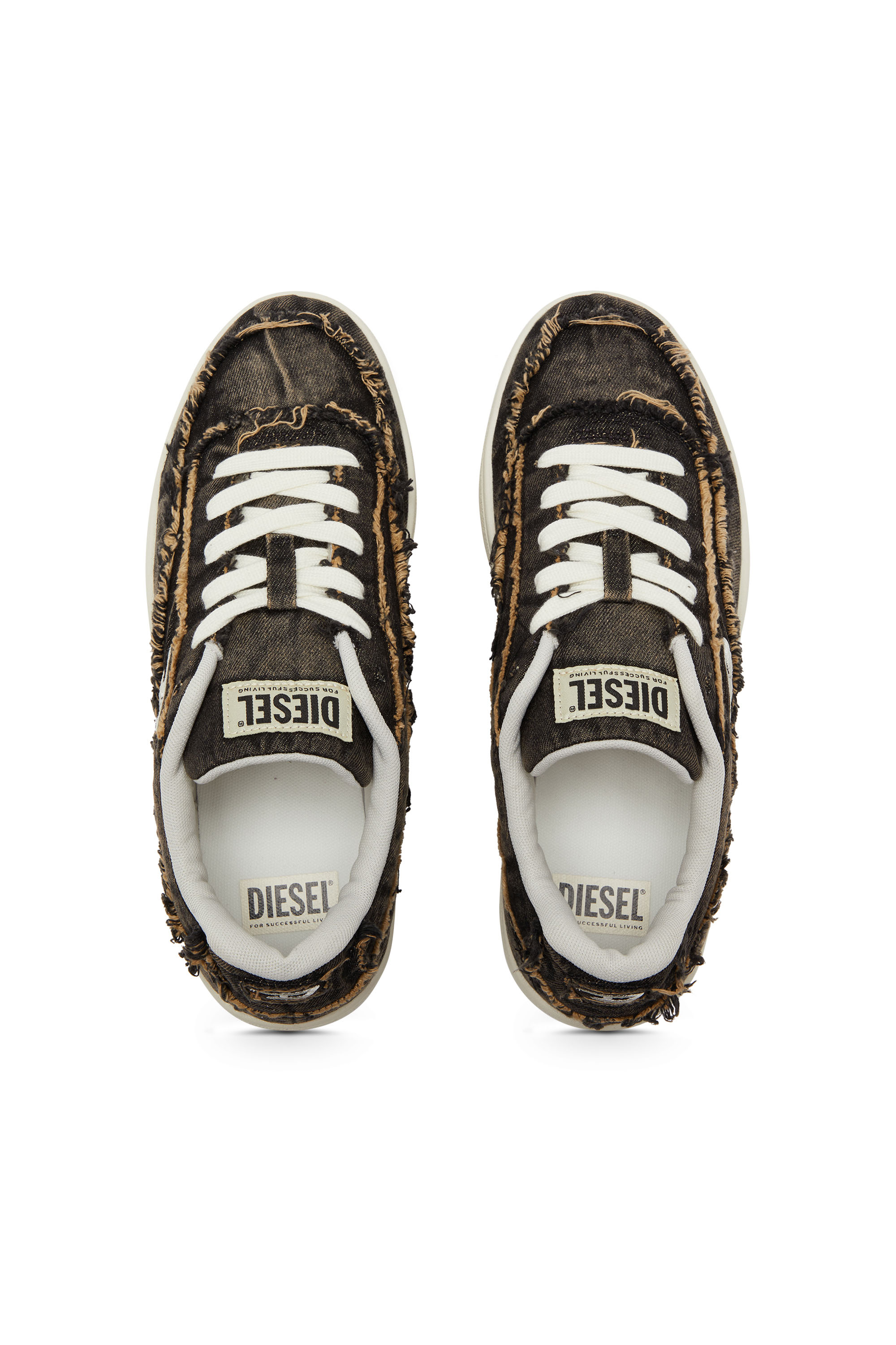 S-TRACKER-D LOW, Black Diesel - S-TRACKER-D LOW, Man's S-Tracker-D-Frayed denim sneakers with transparent sole in Black - 4