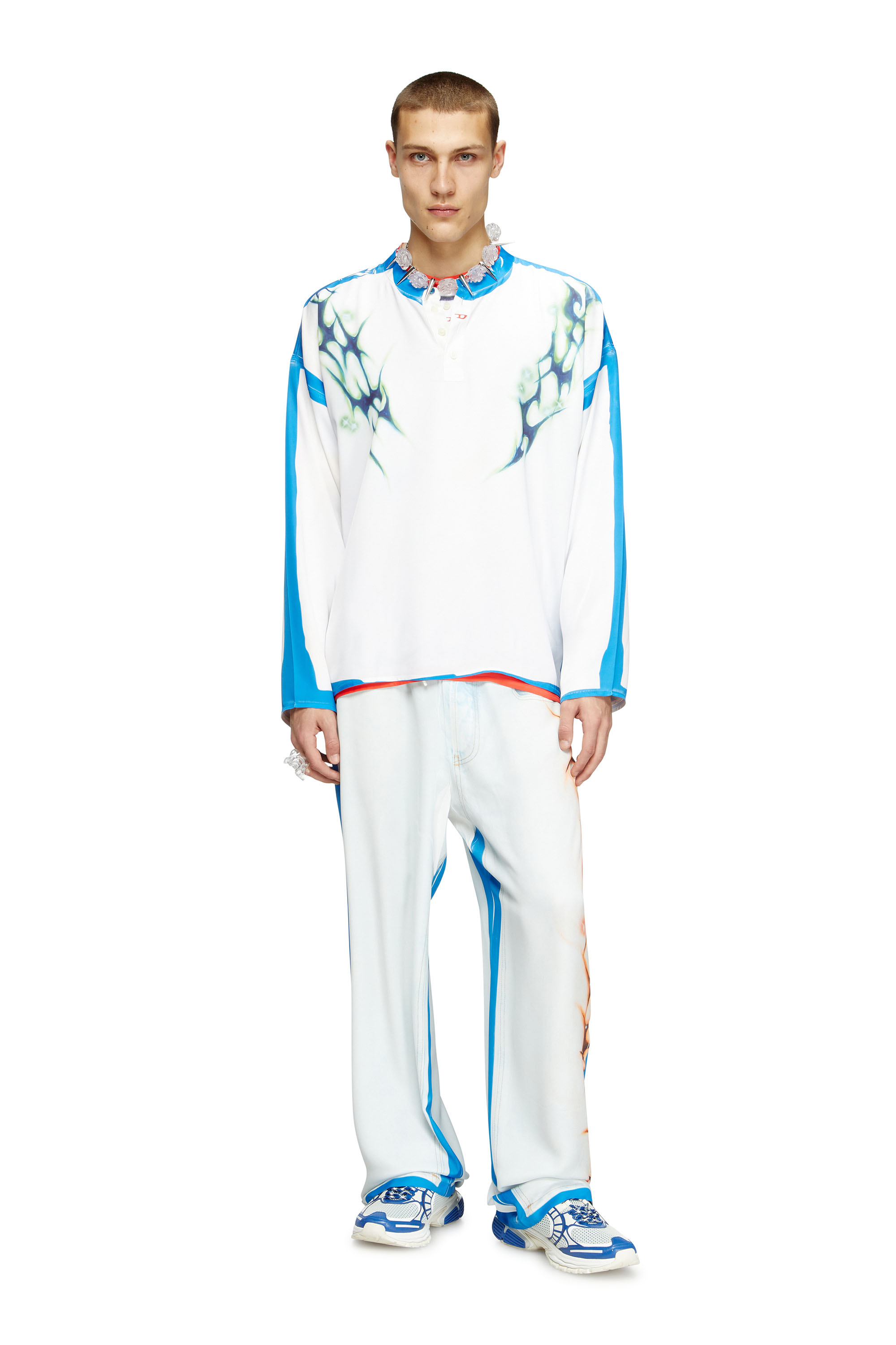 Diesel - T-OLAVI-A-SER-GRAFFITI-JAP, Unisex's Long-sleeve T-shirt with graffiti print in Blue/White - 1