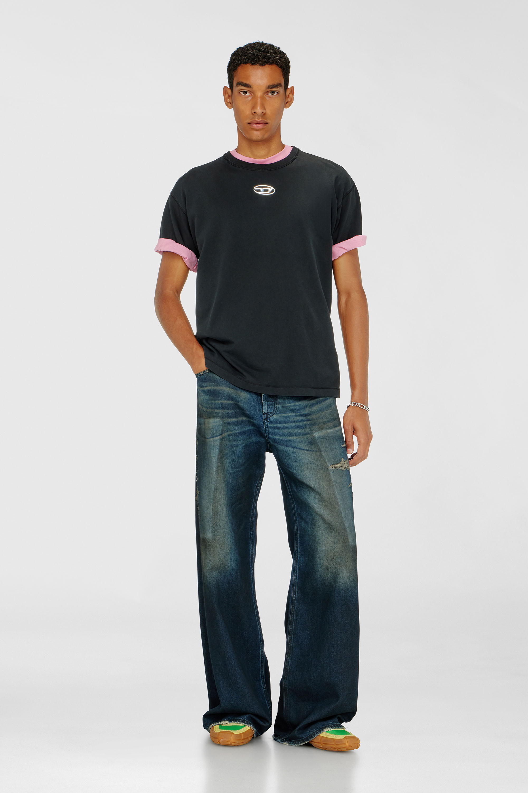 Diesel - T-NORM-IOD, Man's Light cotton T-shirt with metallic Oval D logo in Black - 2