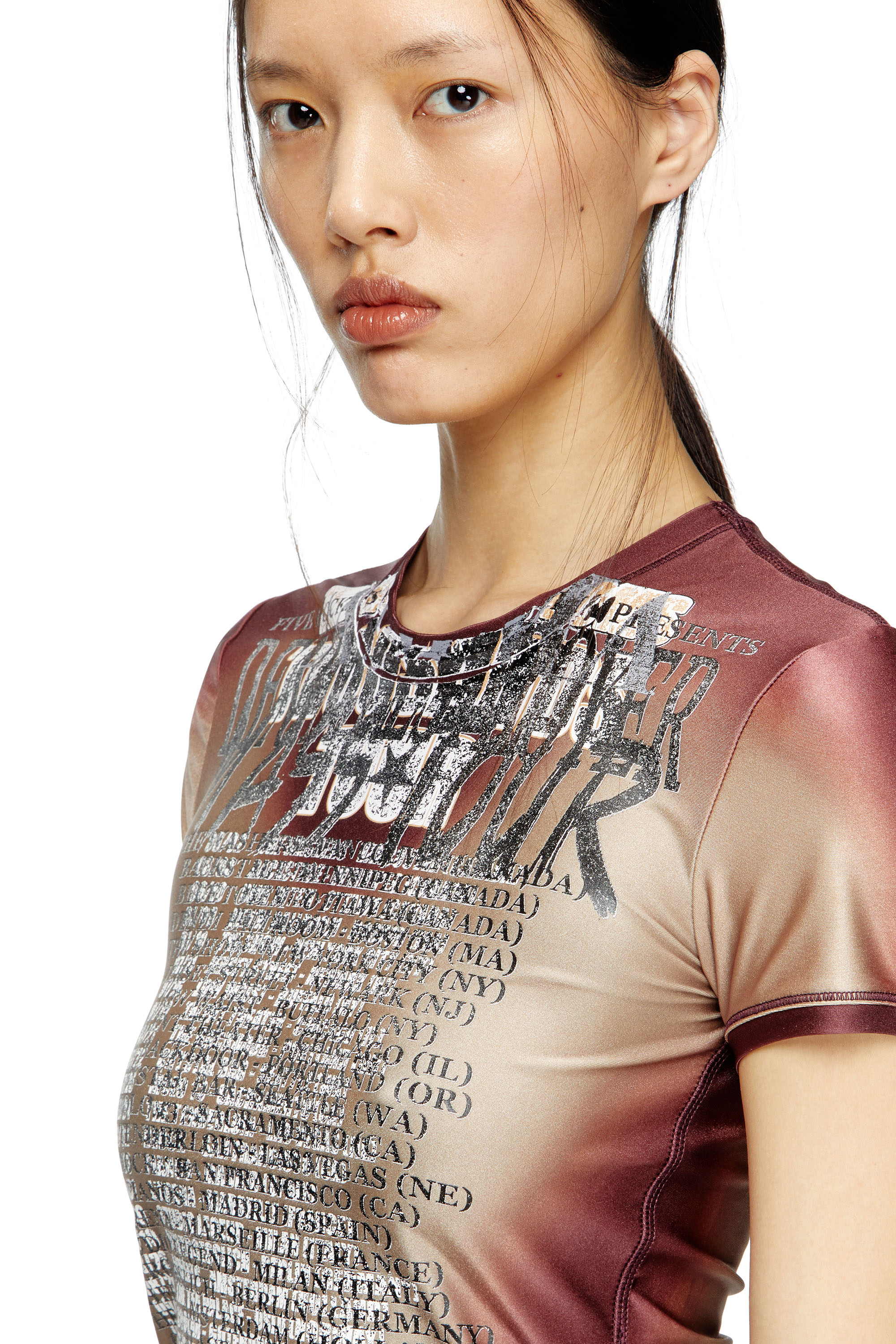 Diesel - T-KALYC, Woman's Short-sleeve top with lyrics print in Brown - 5
