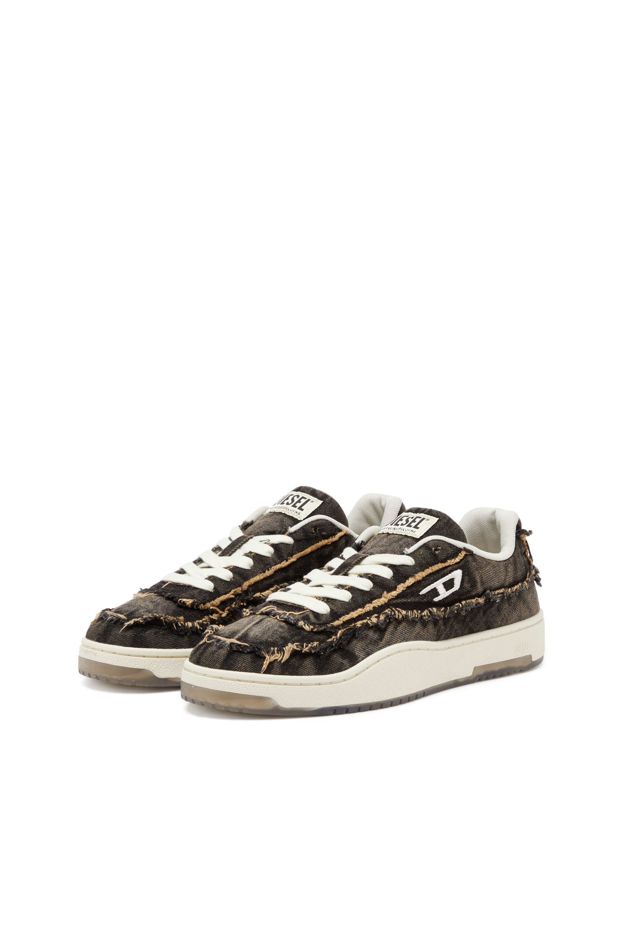 S-TRACKER-D LOW, Black Diesel - S-TRACKER-D LOW, Man's S-Tracker-D-Frayed denim sneakers with transparent sole in Black - 9