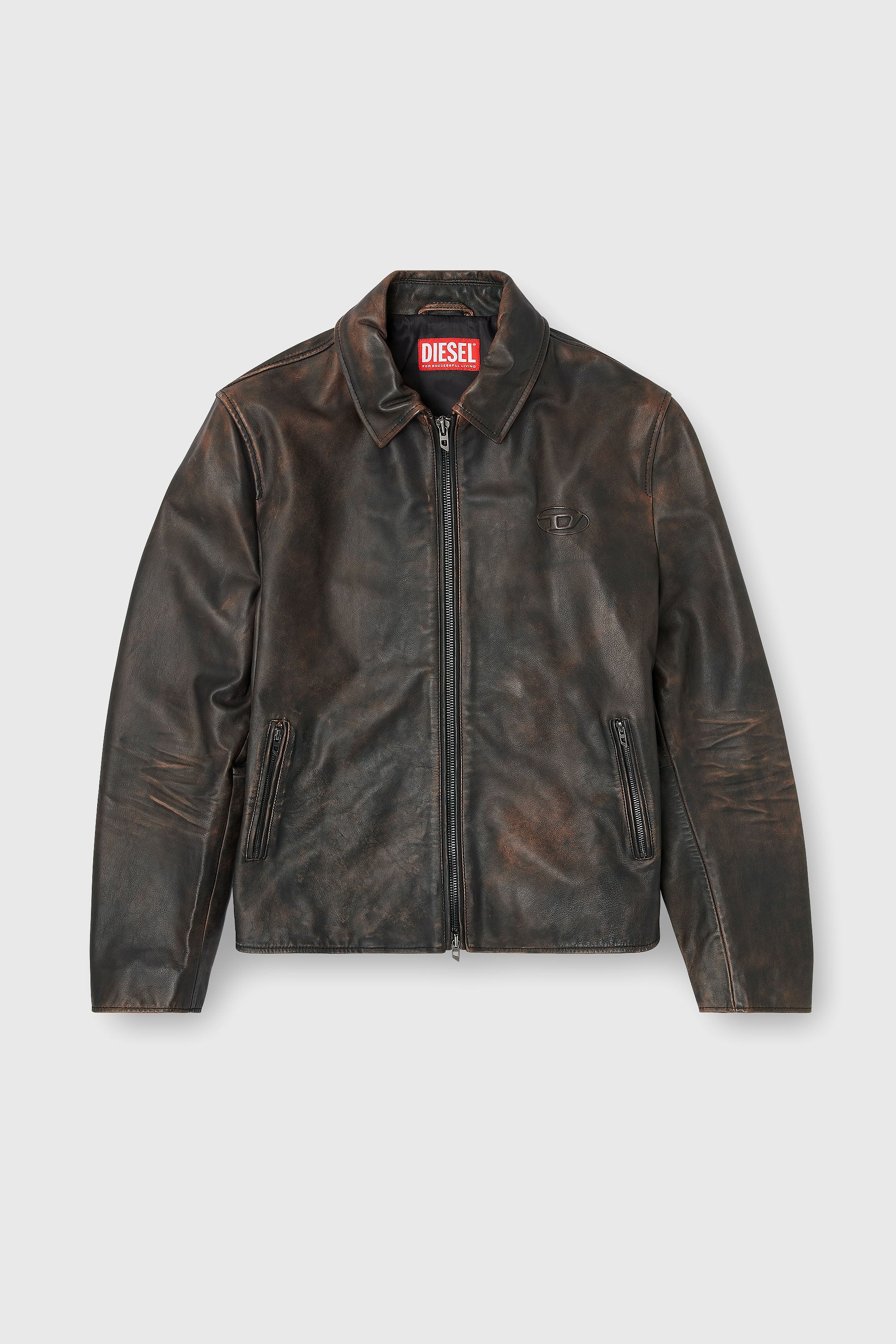 Diesel - L-AMAR-WRD, Man's Coach jacket in treated leather in Brown - 1