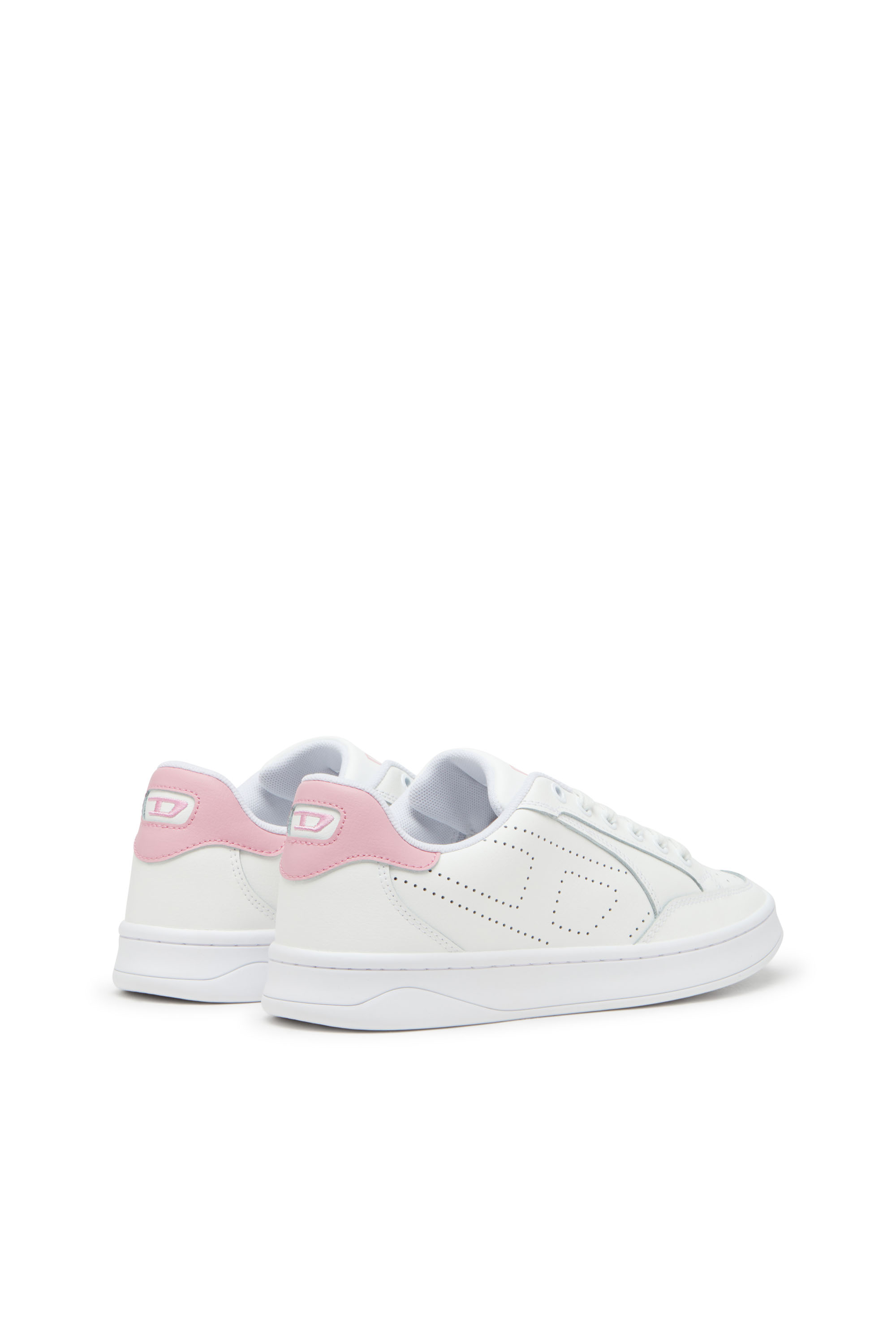 Diesel - S-DAKOTA LOW W, Woman's S-Dakota-Leather sneakers with perforated logo in White/Pink - 3