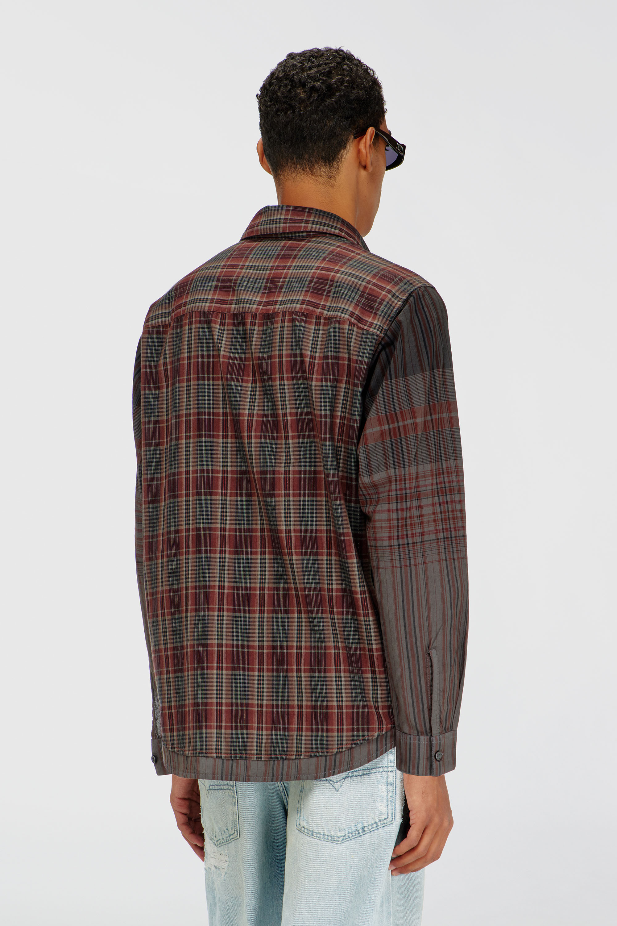 Diesel - S-TEN, Man's Shirt in metallic check flannel in Grey/Red - 4