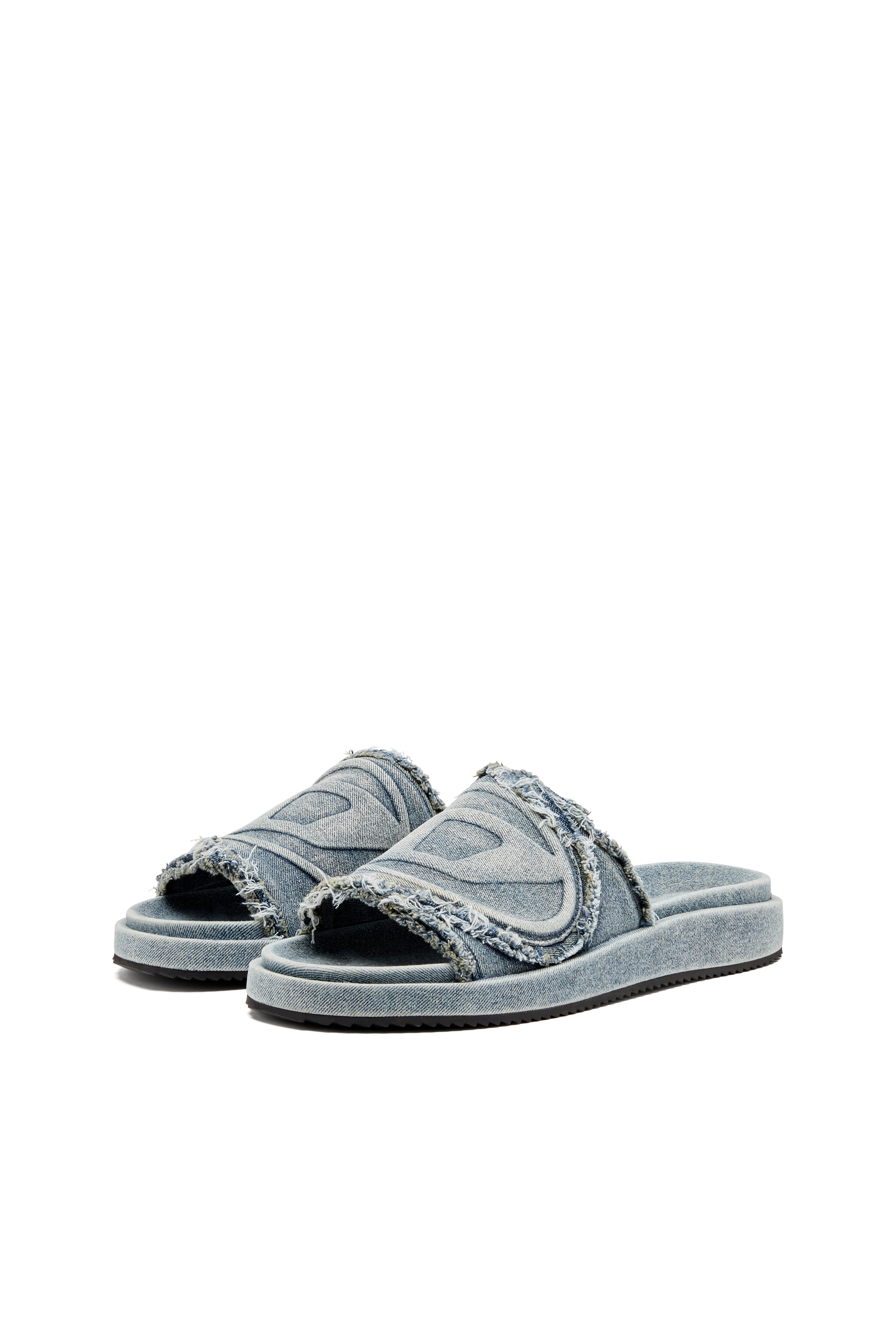 Diesel - SA-SLIDE D OVAL, Unisex's Distressed denim slides in Light Blue - 8