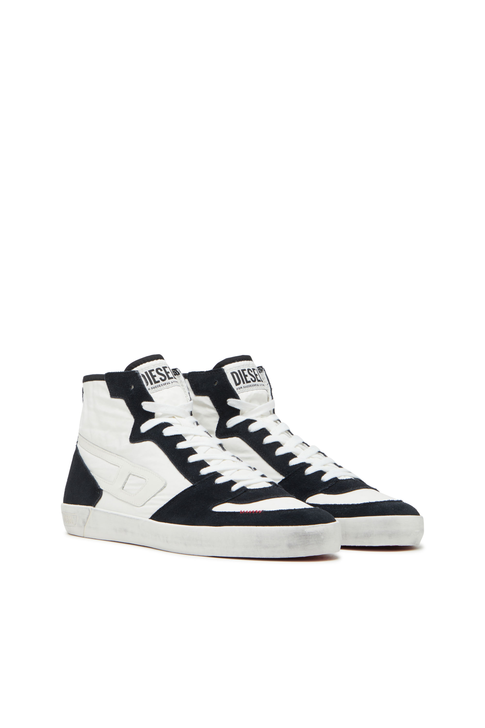 Diesel - S-LEROJI D-1 MID, Man's Padded-ripstop and suede high-top sneakers in Black/White - 2