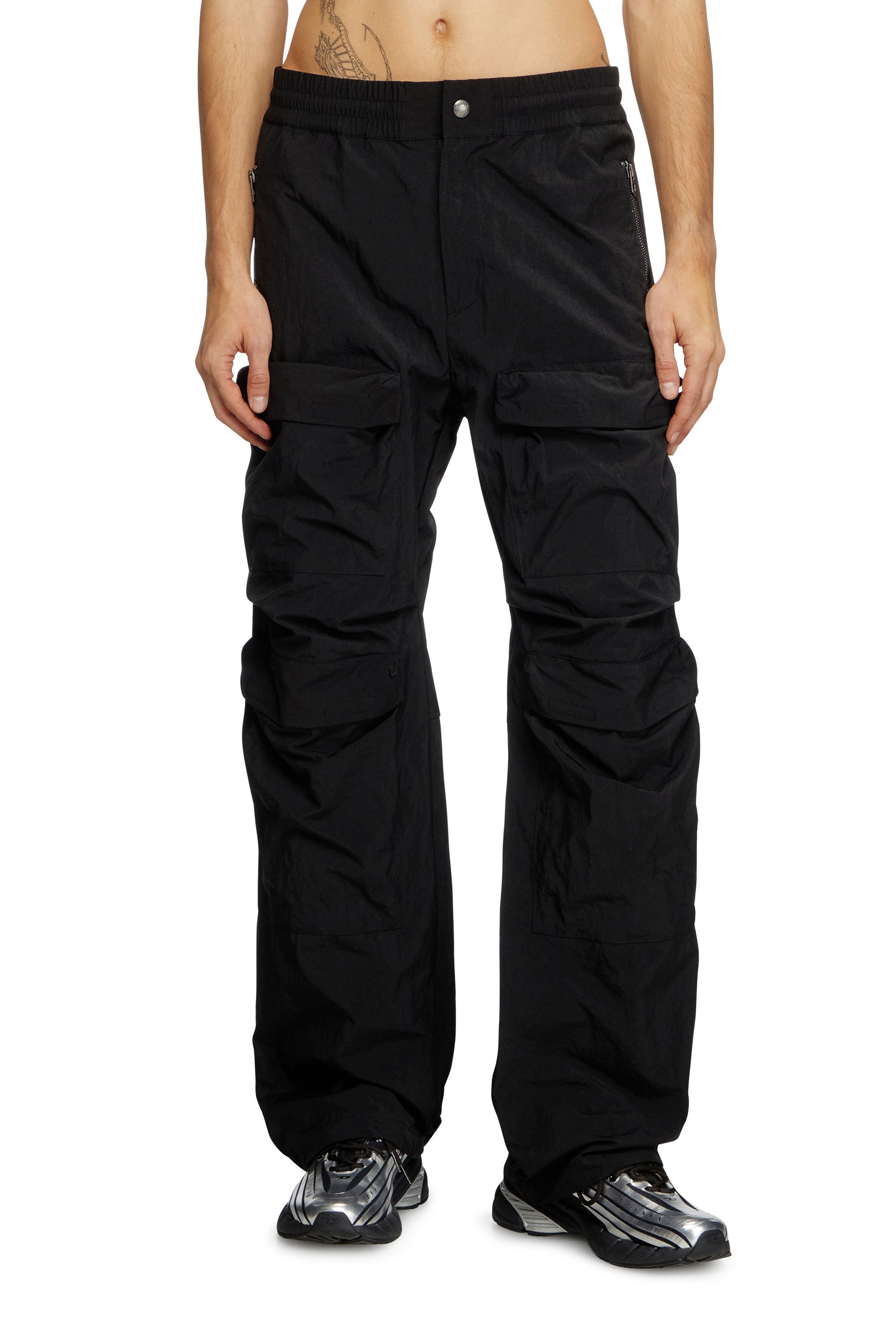 Diesel - P-DANZEL, Man's Utility pants in overdyed nylon in Black - 2