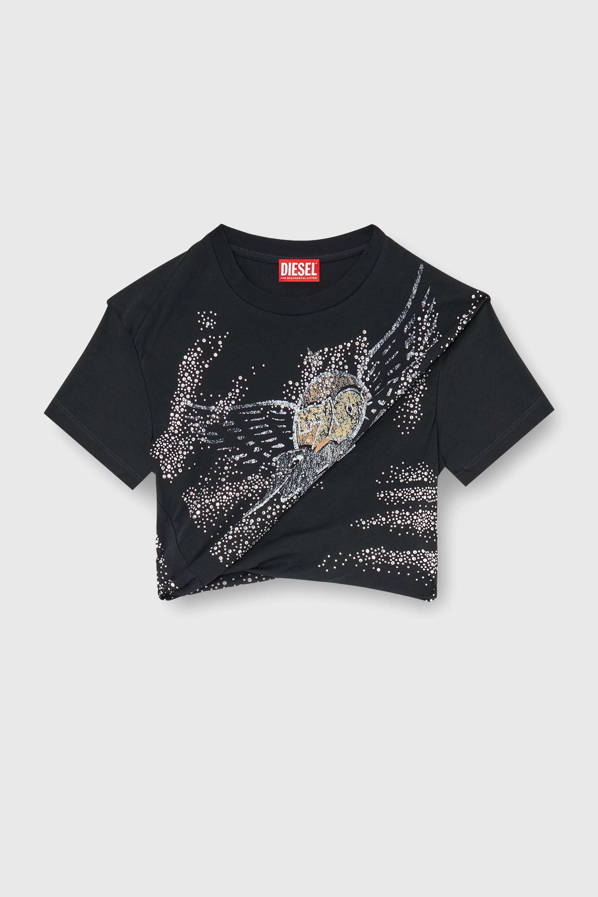 Diesel - T-WINCY, Woman's Rucked-up T-shirt in double-layer jersey in Black - 1