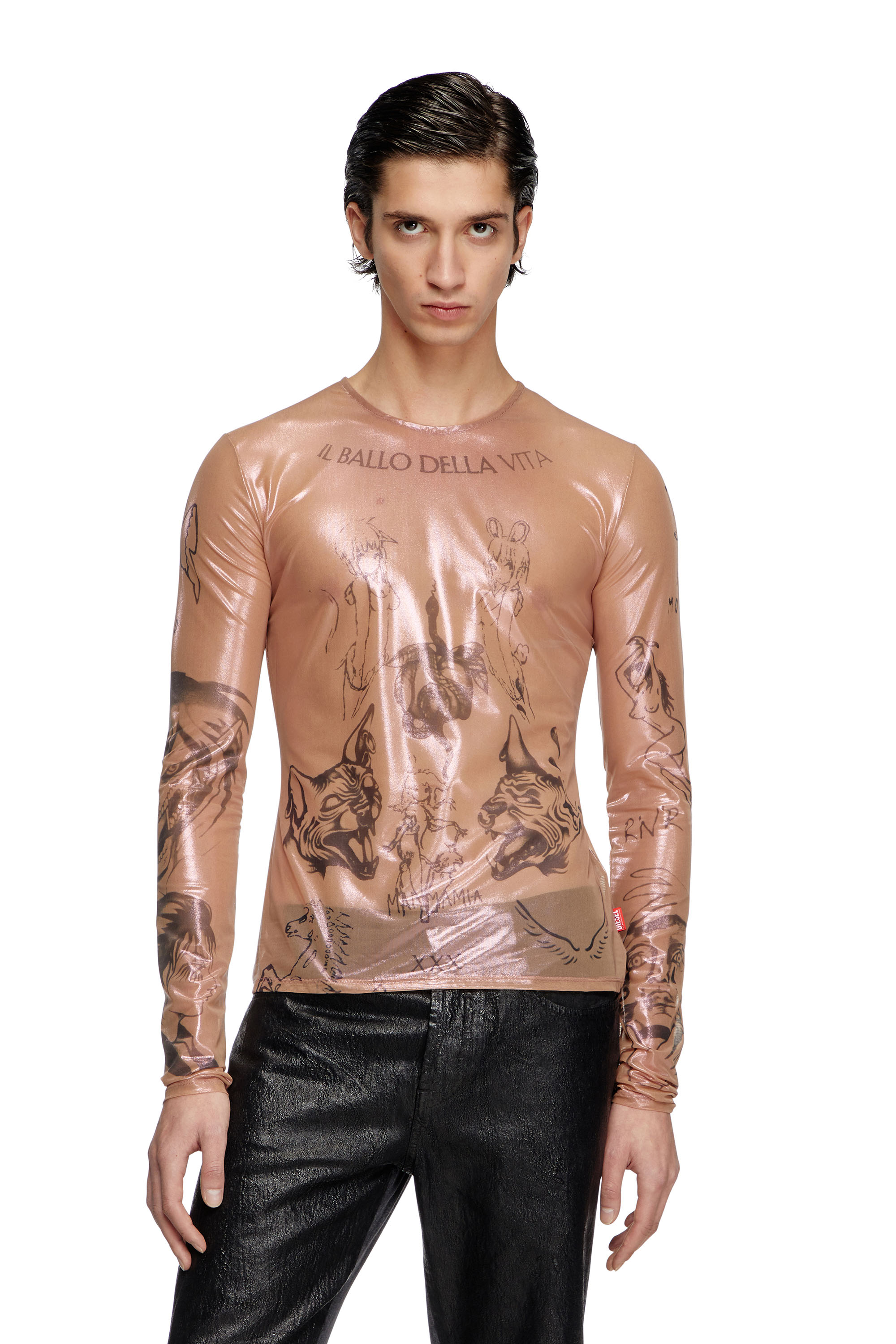 Diesel - T-CLAUDE-DD, Unisex's Tattoo top in coated stretch tulle in Pink - 2