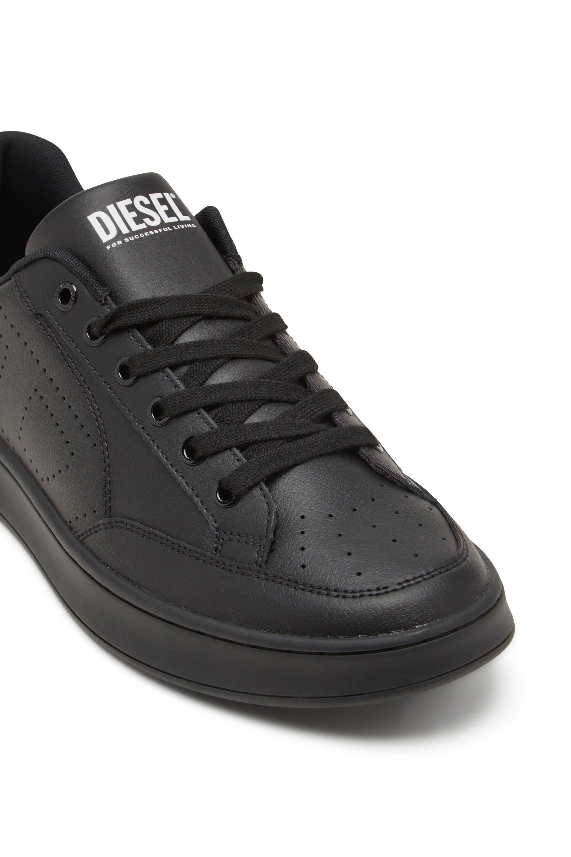 Diesel - S-DAKOTA LOW, Man's Leather sneakers with perforated logo in Black - 4