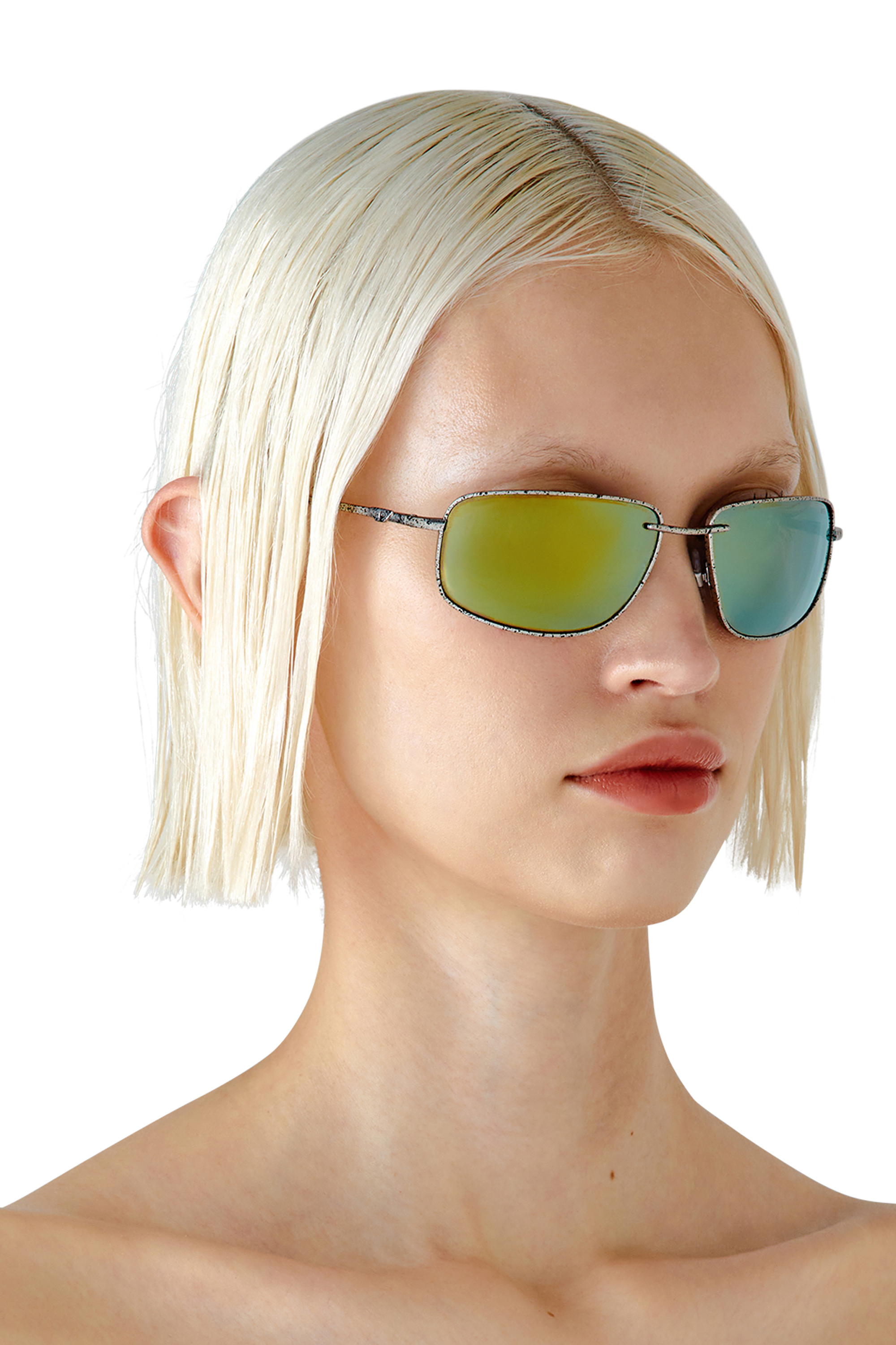 Diesel - 0DL1005, Unisex's Racer shape sunglasses in metal in Spotted Silver/Peacock - 7