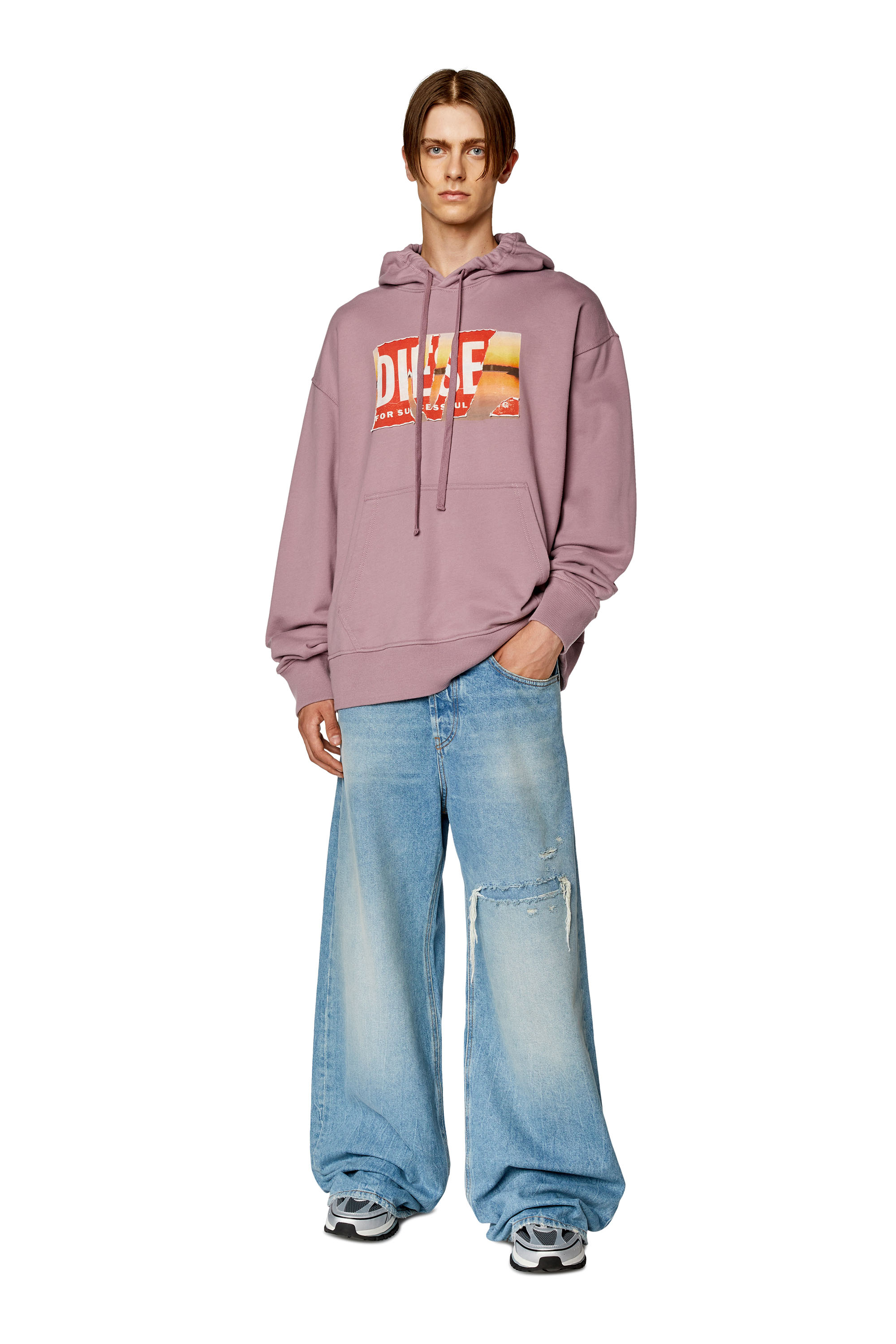 Diesel - S-MACS-HOOD-POFF-L1, Man's Oversized hoodie with peel-off logo in Violet - 1