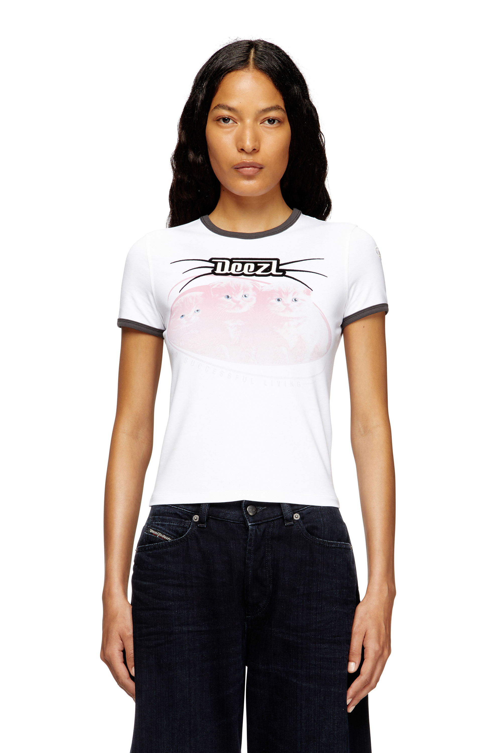 Diesel - T-UNCUTIES-LONG-R13, Woman's Cotton T-shirt with flock print in null - 1