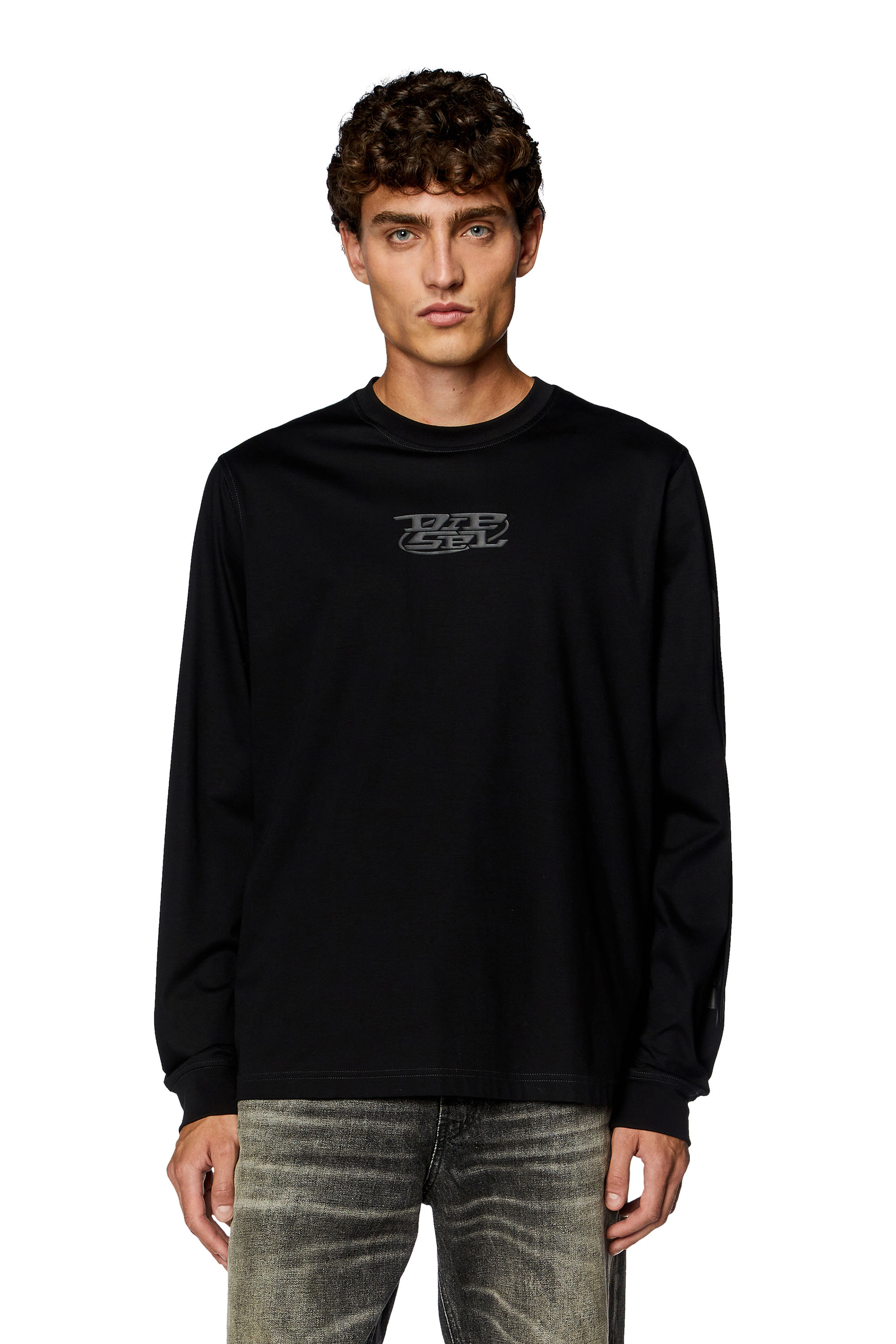 Diesel - T-MUST-LS-SLITS-N, Man Long-sleeve T-shirt with high-density prints in Black - Image 1