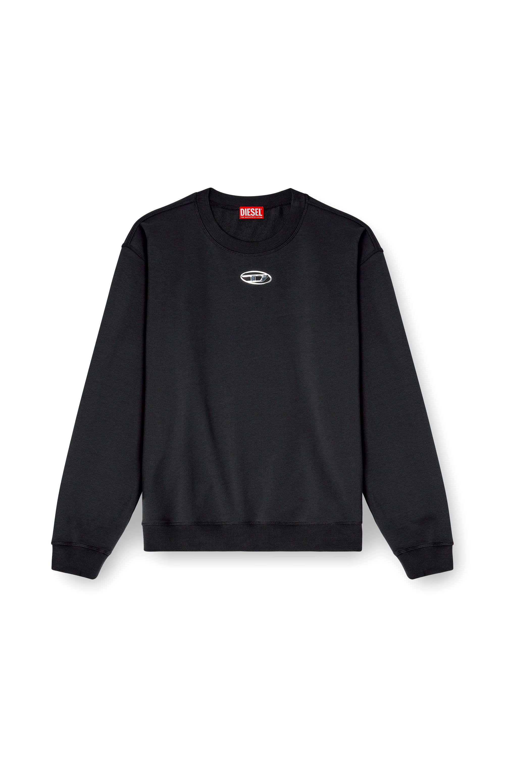 Diesel - S-NORM-IOD, Man's Regular sweatshirt with metallic Oval D in Black - 3