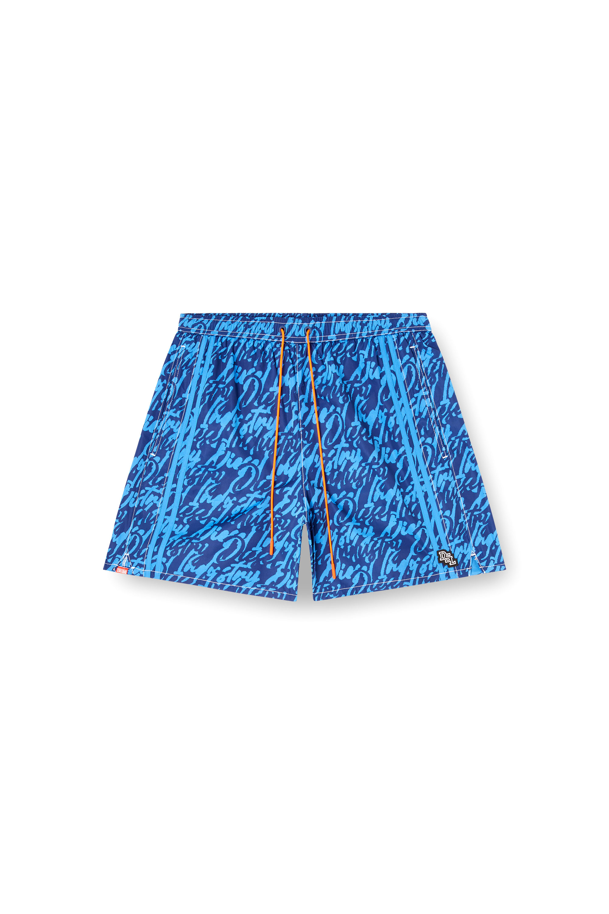 Diesel - SOCCER-41-D-POP, Man's Swim shorts with all-over logo print in Blue - 4