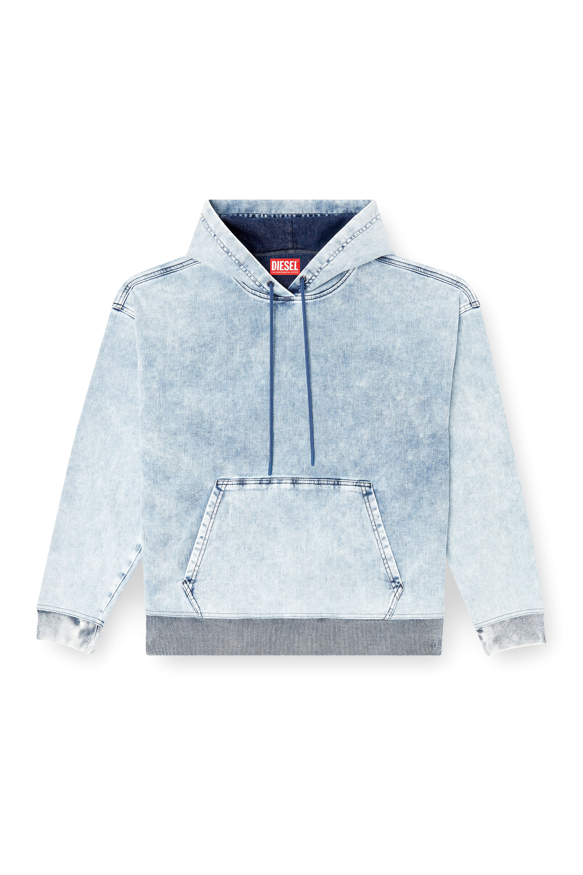 Diesel - D-REBBIT-S-TRACK, Unisex's Hoodie in marbled denim in Light Blue - 2