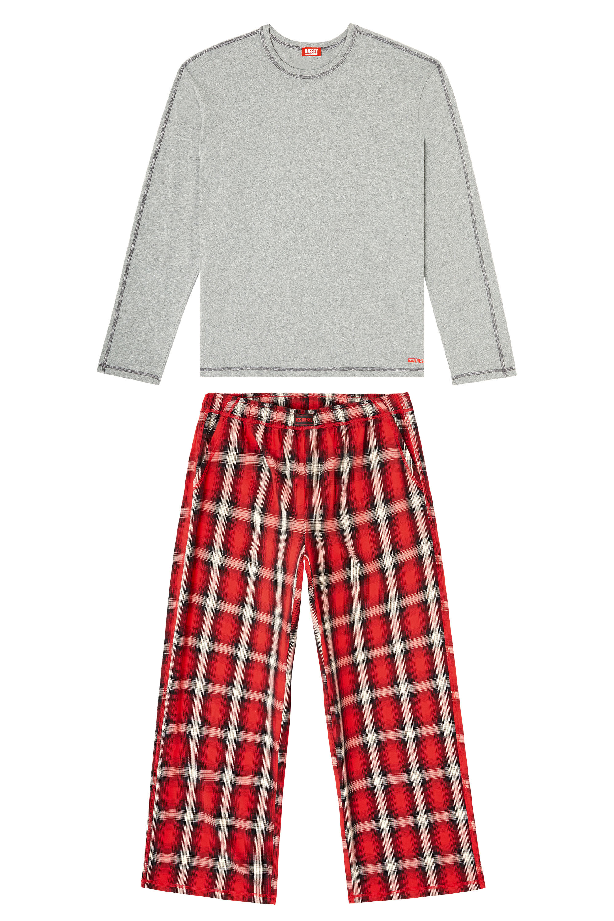 Diesel - KIT-LIAM, Man's Cotton pajama set with check pants in Grey/Red - 2