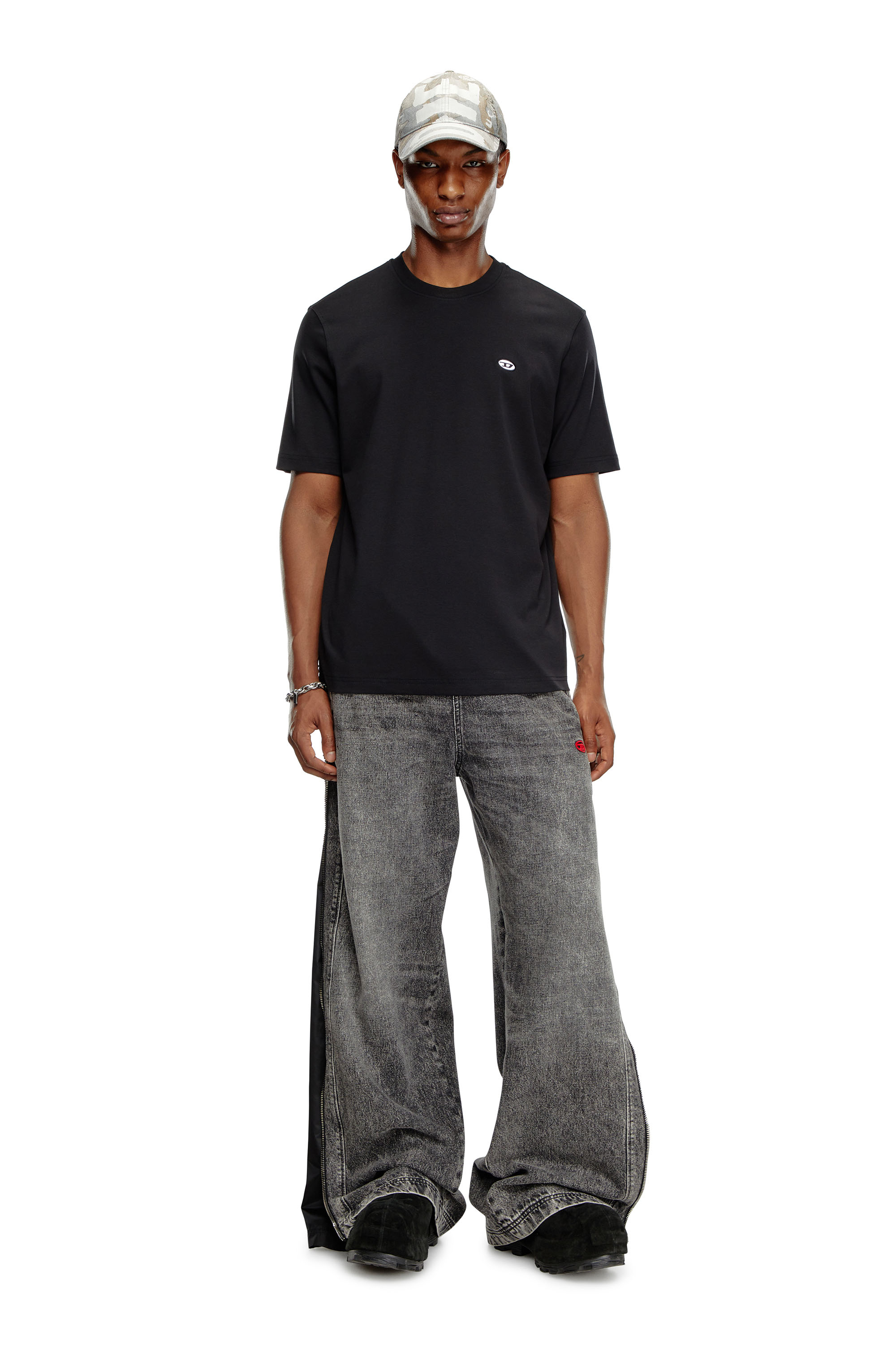 Diesel - T-ADJUST-DOVAL-PJ, Man's T-shirt with Oval D patch in Black - 1